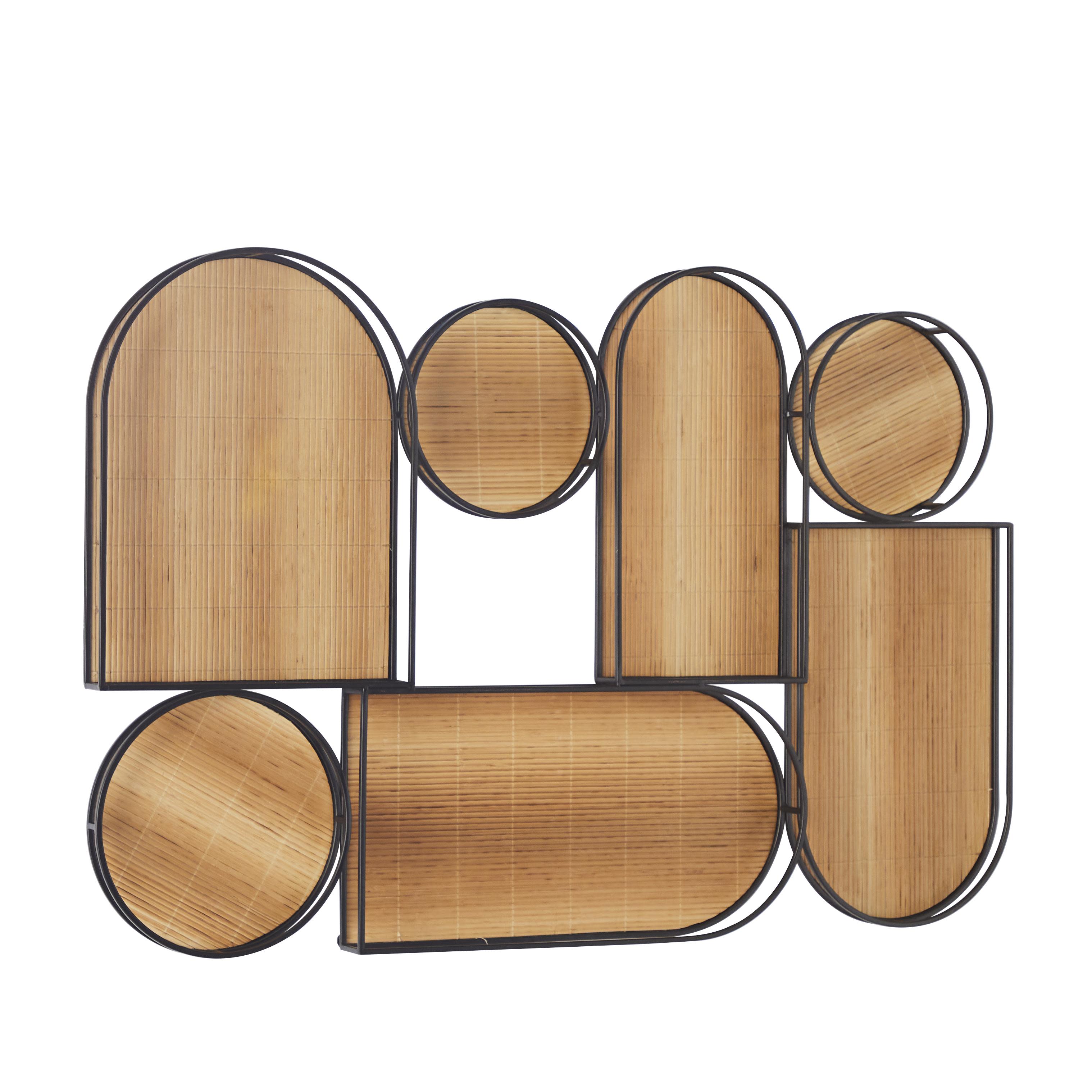 Brown Bamboo Wood Geometric Shapes Wall Decor with Slatted Wood Design, 39" x 2" x 26"