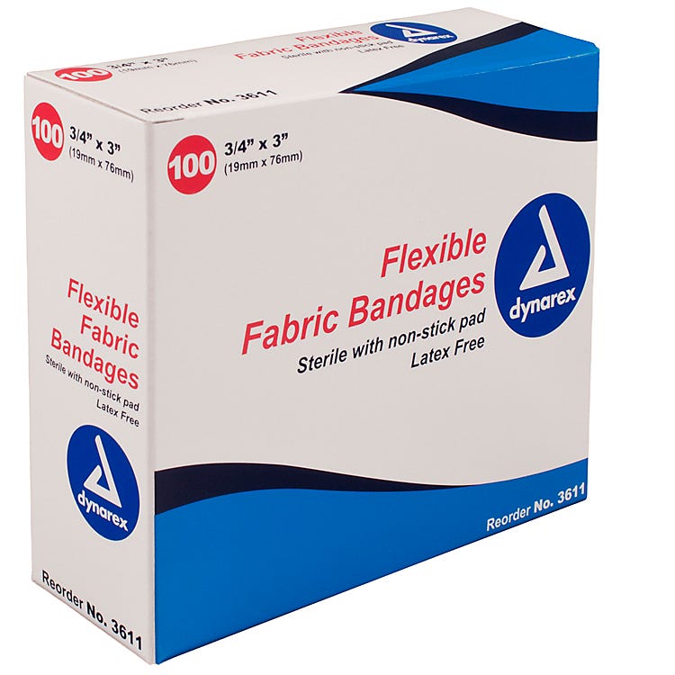 Dynarex Fabric Adhesive Strips - 3/4" x 3"- 100/Box