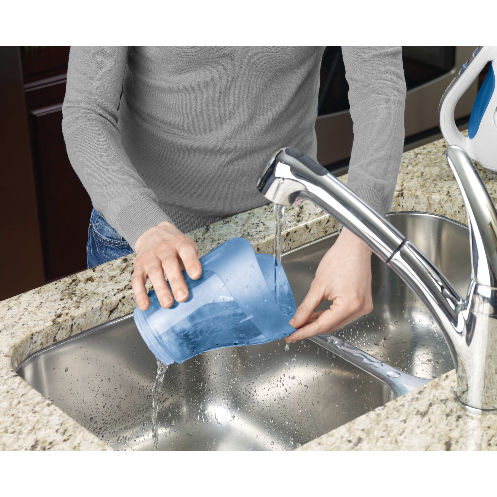 Washable bowl feature of dustbuster magic blue cordless hand vacuum.
