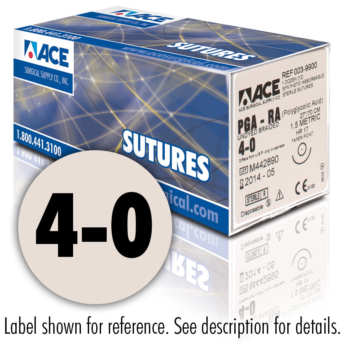 ACE 4-0 Undyed Braided PGA-RA Sutures, HR17 (Taper), 27"- 12/Box