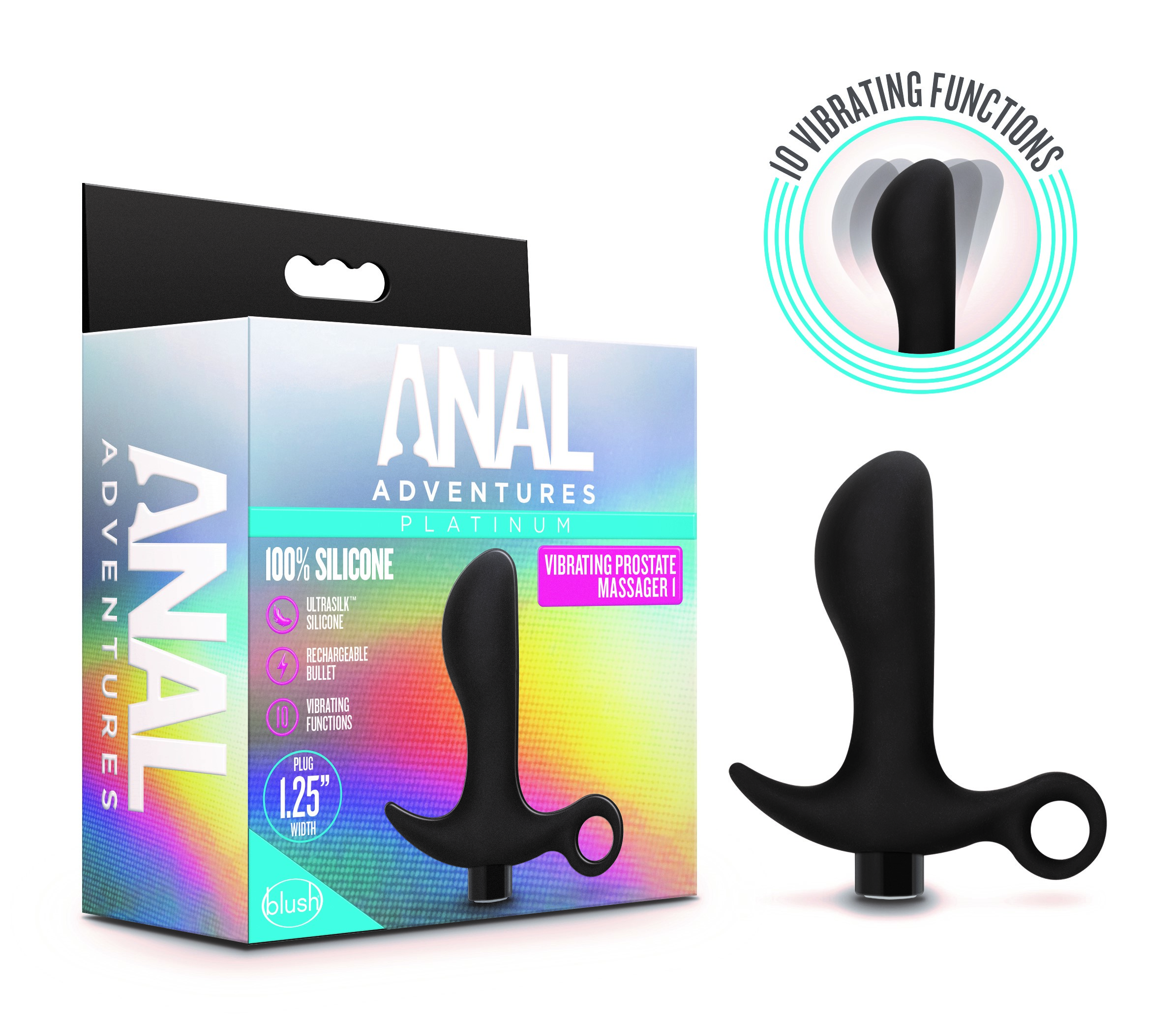 Blush Anal Adventures Platinum Prostate Massager 01 Curved Black 4.25-Inch Vibrating Rechargeable Anal Plug