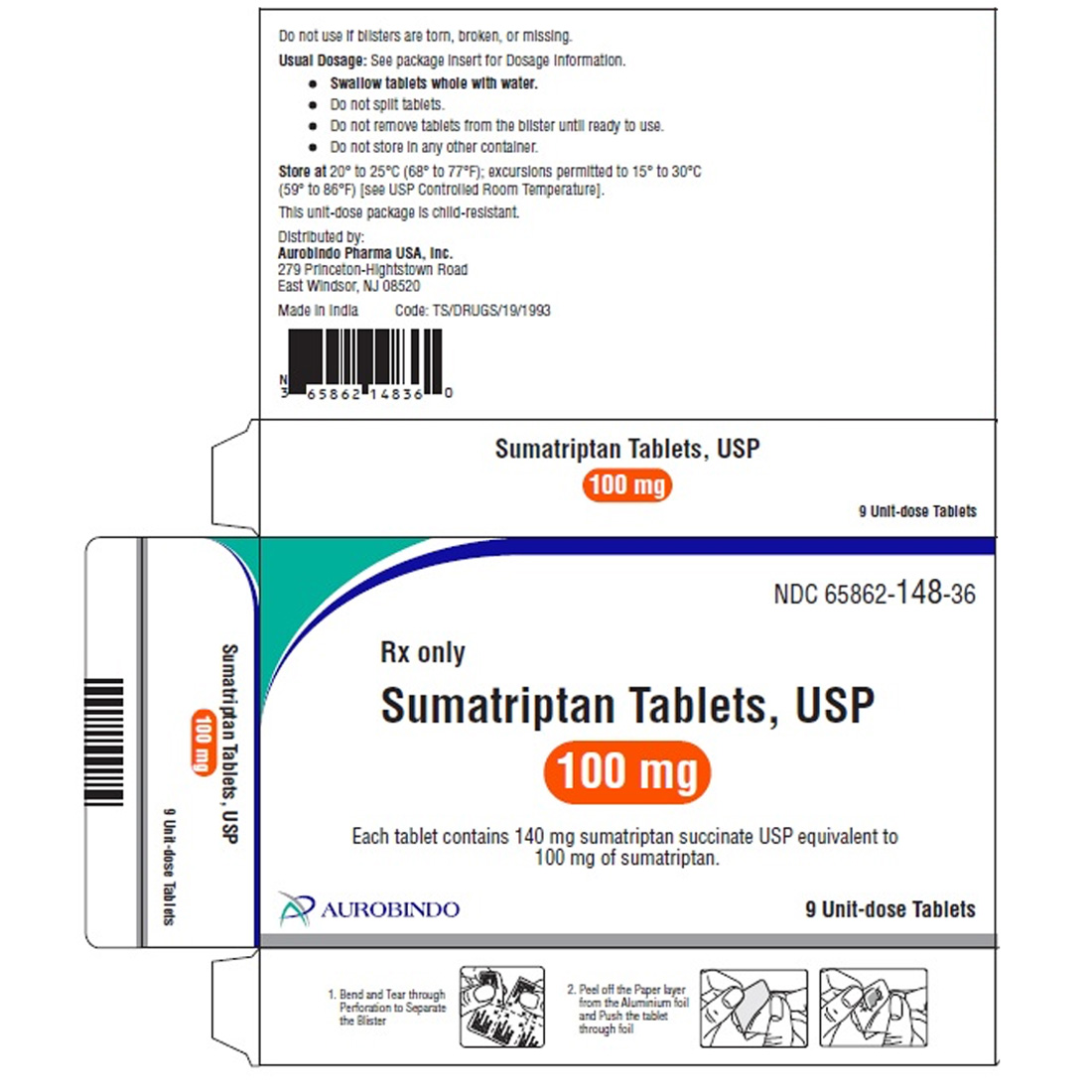 Sumatriptan 100mg Tablets - 9/Bottle