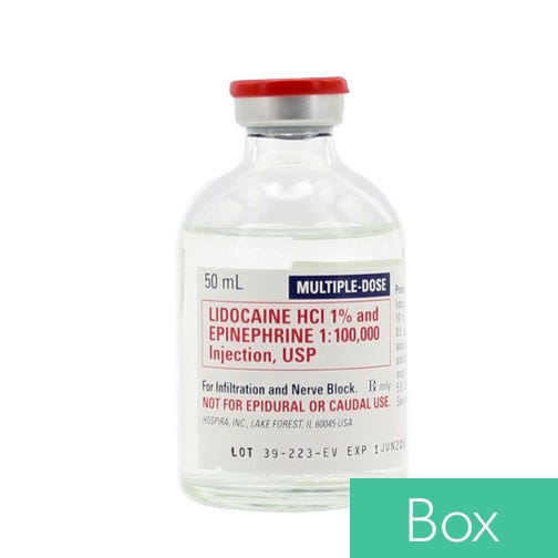 Lidocaine HCl 1% w/Epinephrine 1:100,000 50ml Multiple Dose Vial - 25/Box