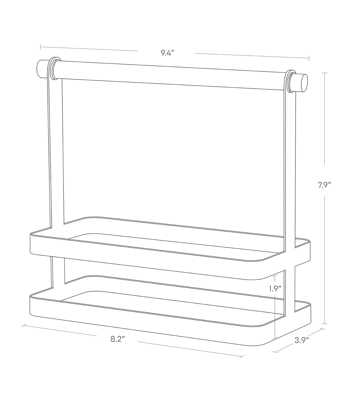 Dimension image for Tabletop Storage Caddy on a white background including dimensions  L 3.94 x W 9.45 x H 7.87 inches