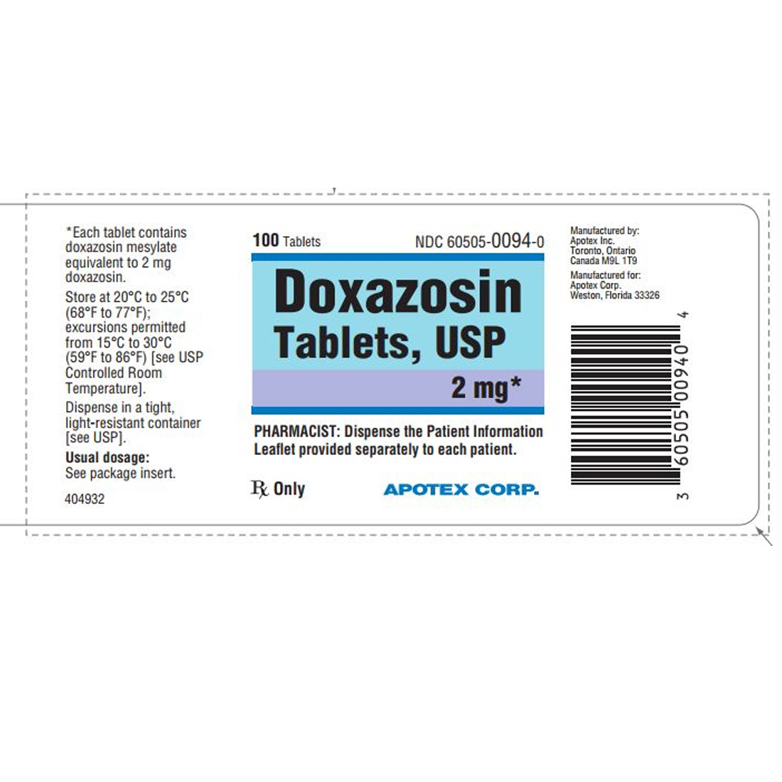 Doxazosin 2mg/ml Tablets - 100/Bottle