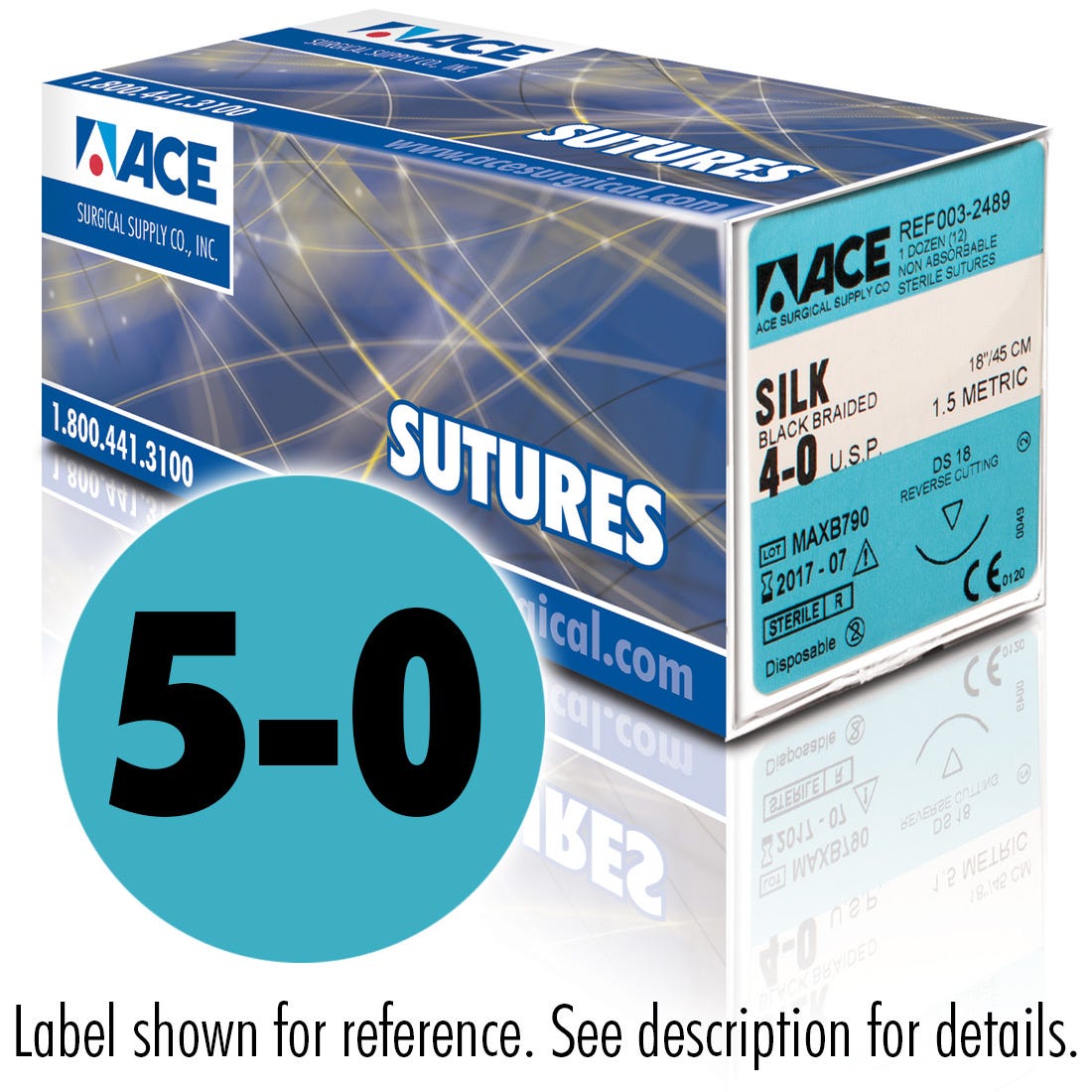 ACE 5-0 Black Braided Silk Sutures, DSM13, 18"- 12/Box