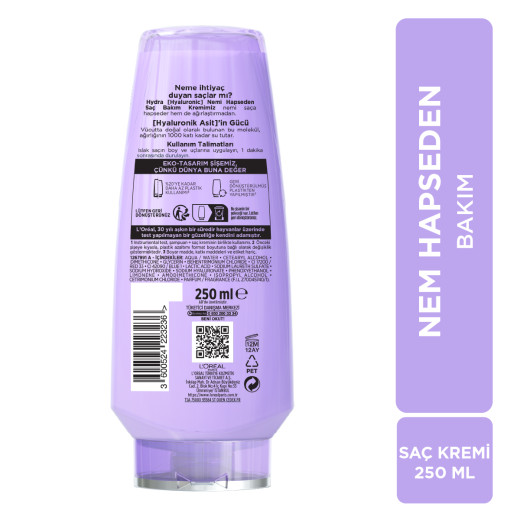 l'oréal paris elseve hydra [hyaluronic] nemi hapseden saç bakım kremi 250ml