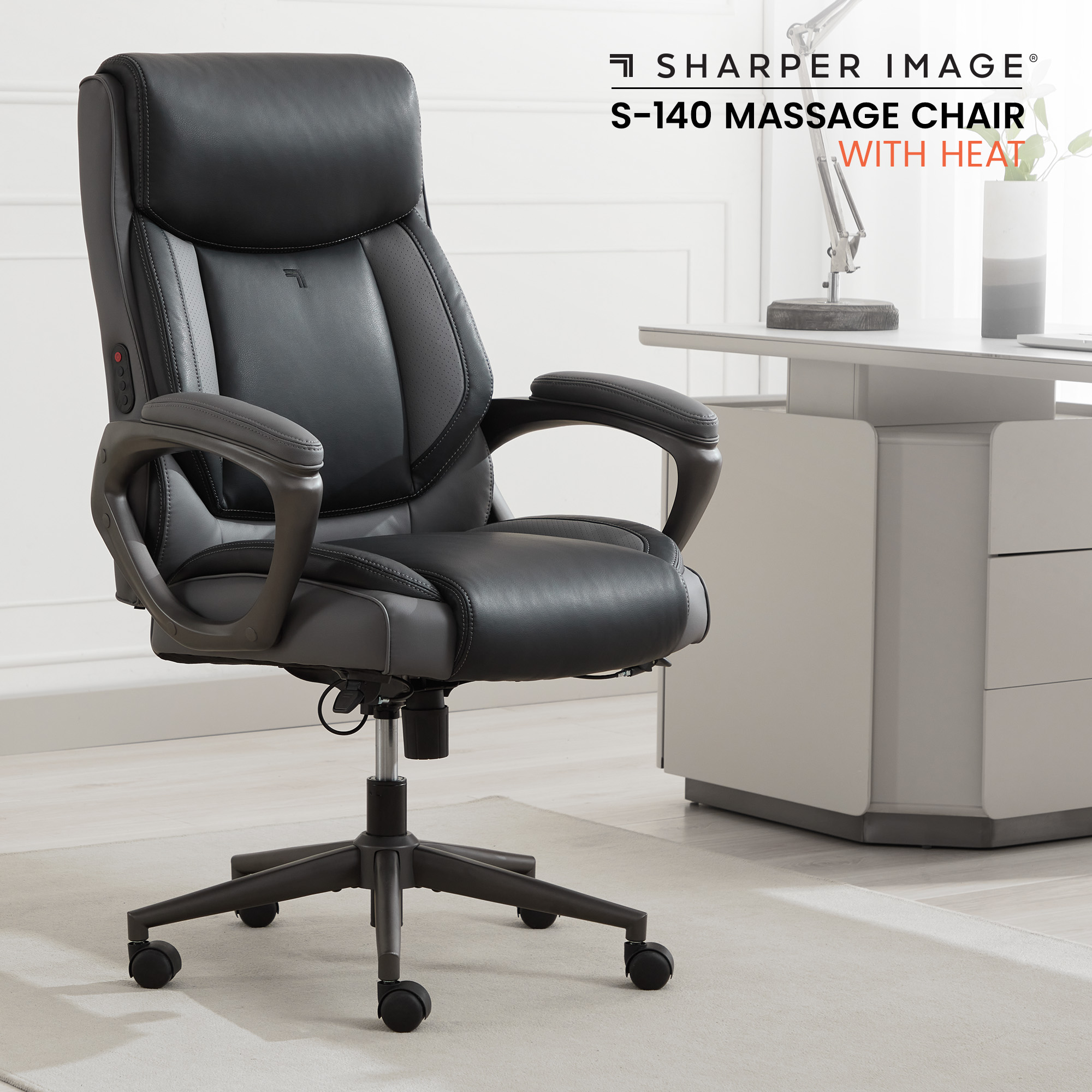 thumbnail video image 3 of Sharper Image S-140 Massage and Heat Office Chair, Black/Gray, 3 of 14