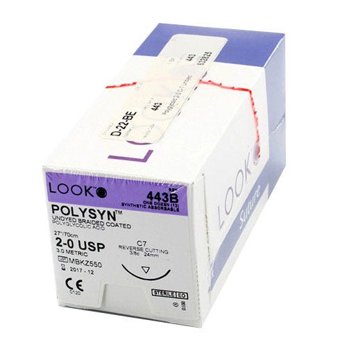 POLYSYN™ Polyglycolic Acid Undyed Braided Coated Sutures, 2-0, C-7, Reverse Cutting, 27" - 12/Box