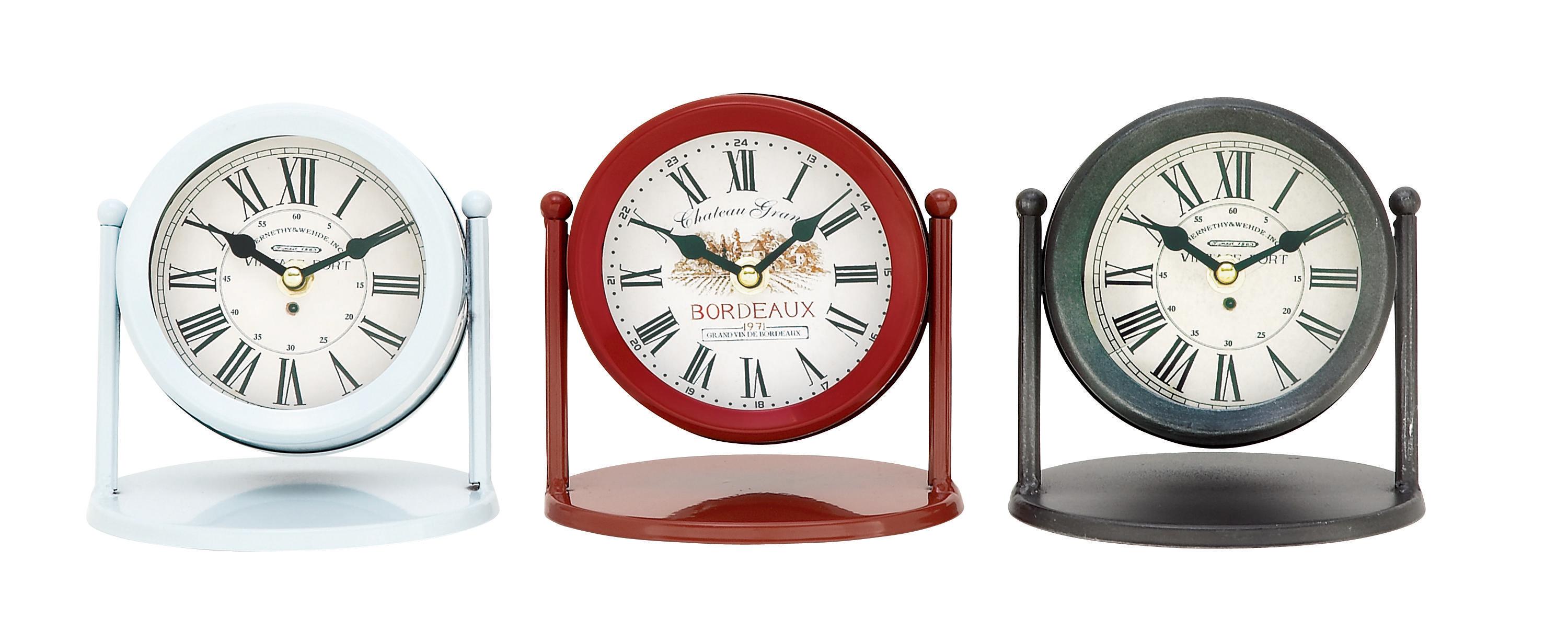 Multi Colored Metal  Clock, 3 Assorted 6"W, 6"H