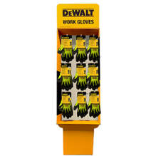 DEWALT FS9-DPG855T Hi-Vis HPPE Fiberglass Cut Gloves 9 Peg Free Standing Corrugated Display, 72 Pairs