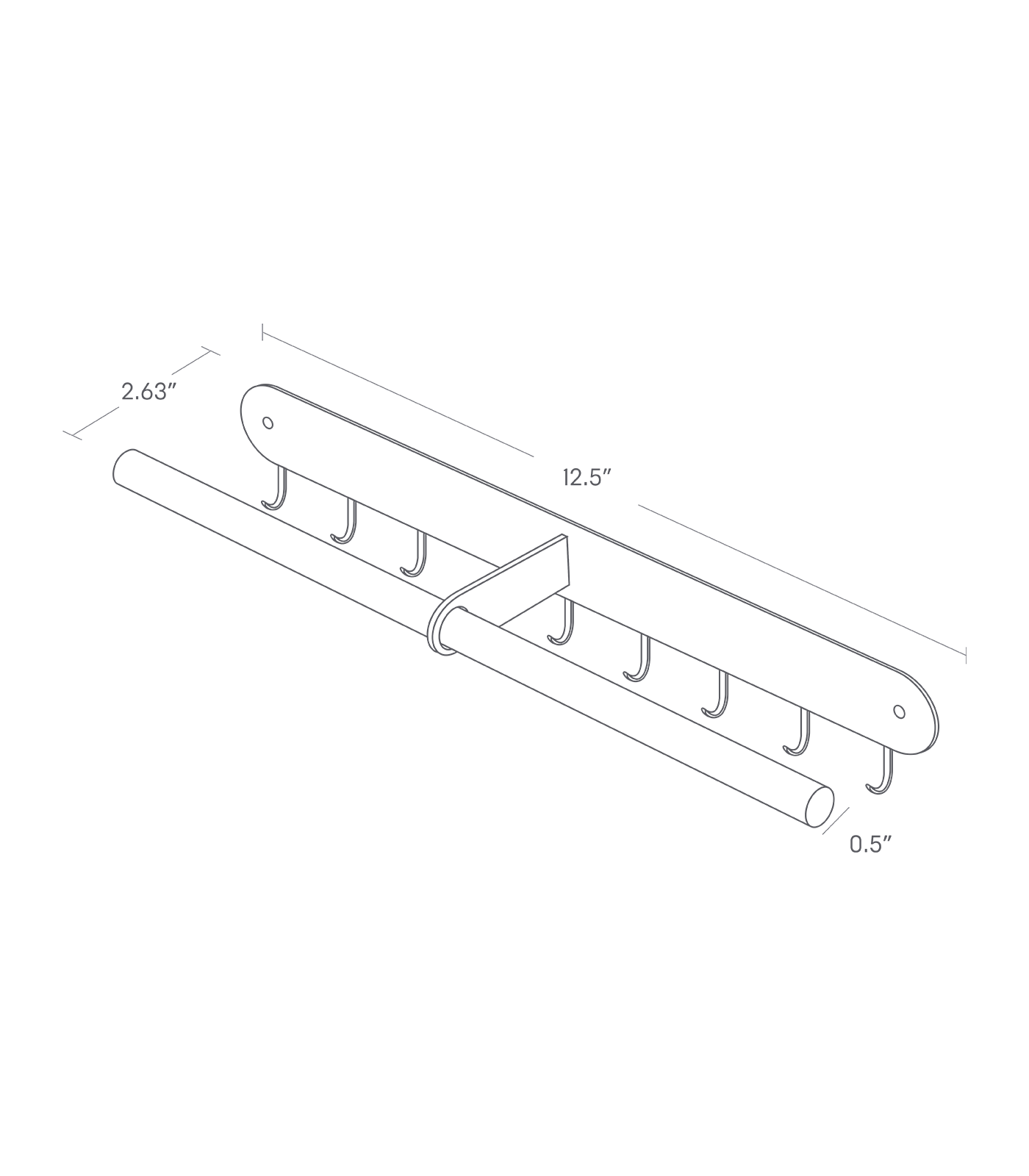 Dimension image for Wall-Mounted Jewelry Rack showing container height of 2.4", length of 8.6", width of 9.3"