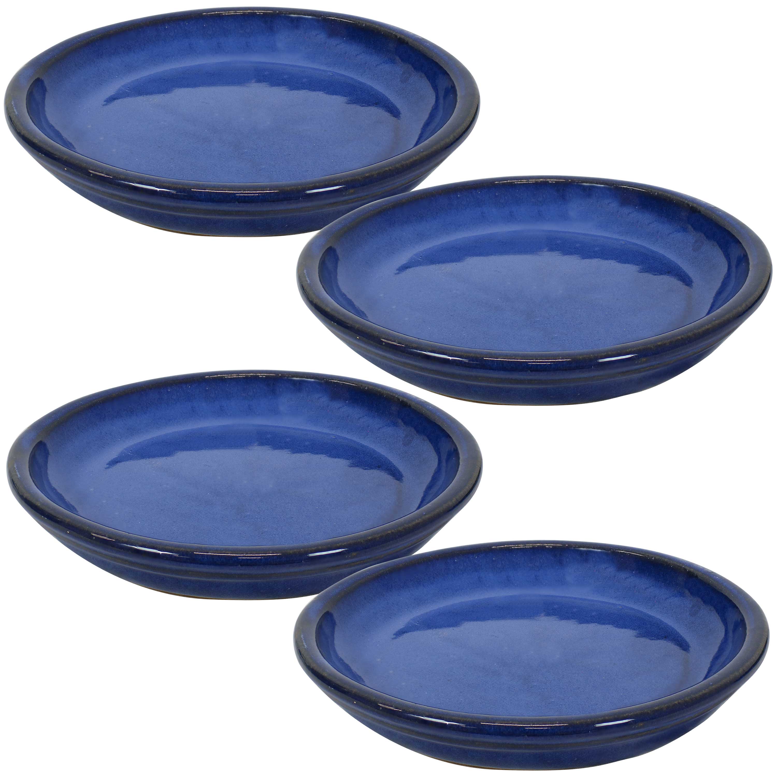 Sunnydaze Ceramic Planter Saucer - Imperial Blue - 7-Inch - Set of 4