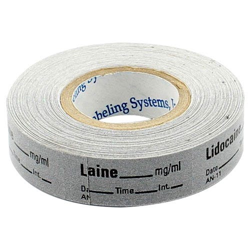 Lidocaine Labels, Gray, Perforated Tape Style - 333/Roll