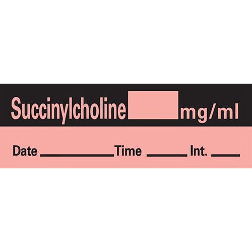 Succinylcholine Labels, Fluorescent Red/Black, Perforated Tape Style - 333/Roll