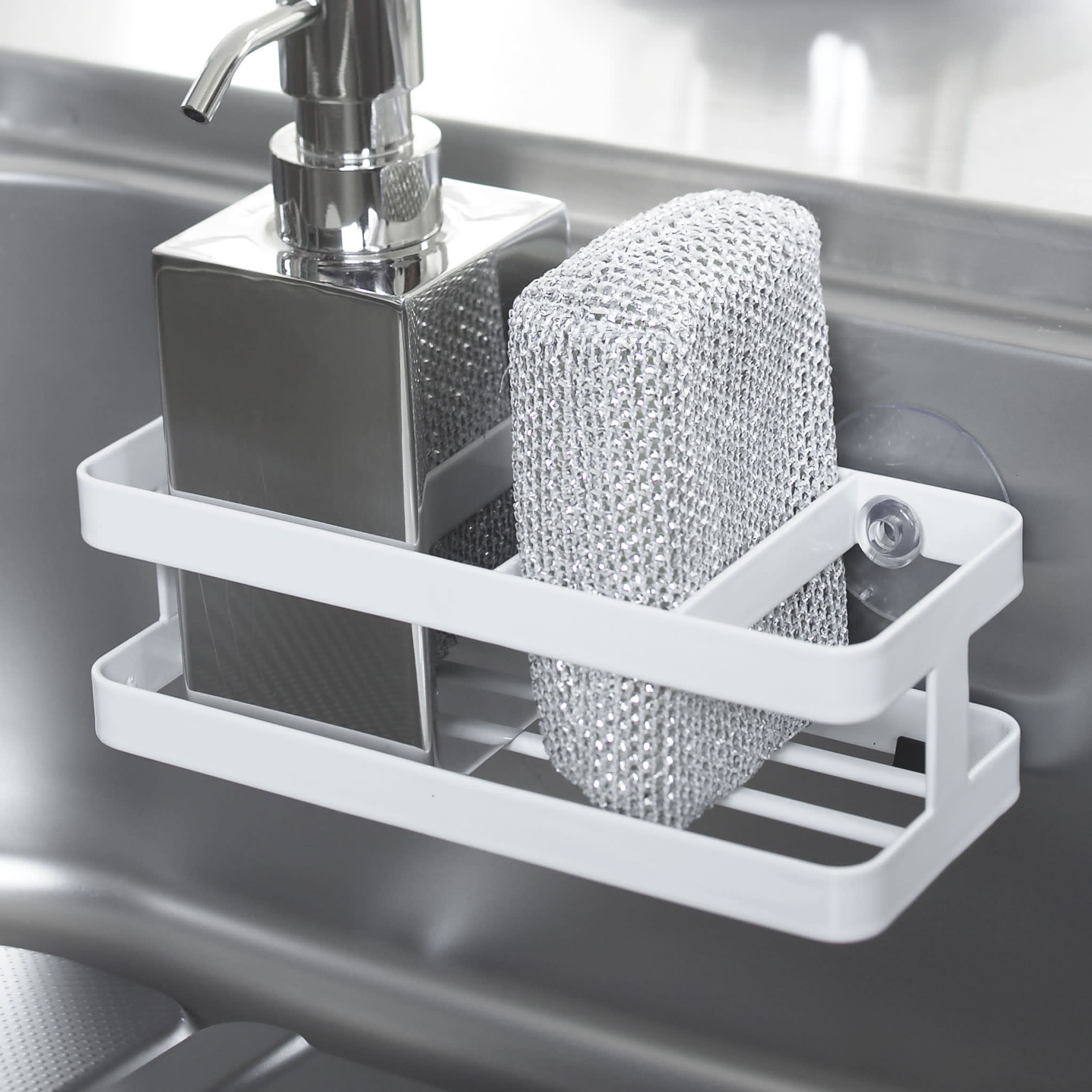 Sponge & Bottle Holder with Suction Cup : Three Compartments