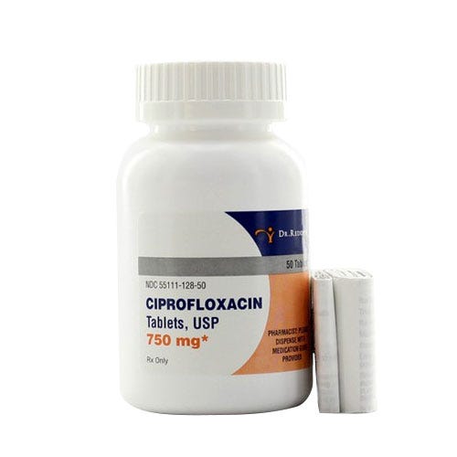 Ciprofloxacin 750mg, 50 Count Tablets - 50/Bottle