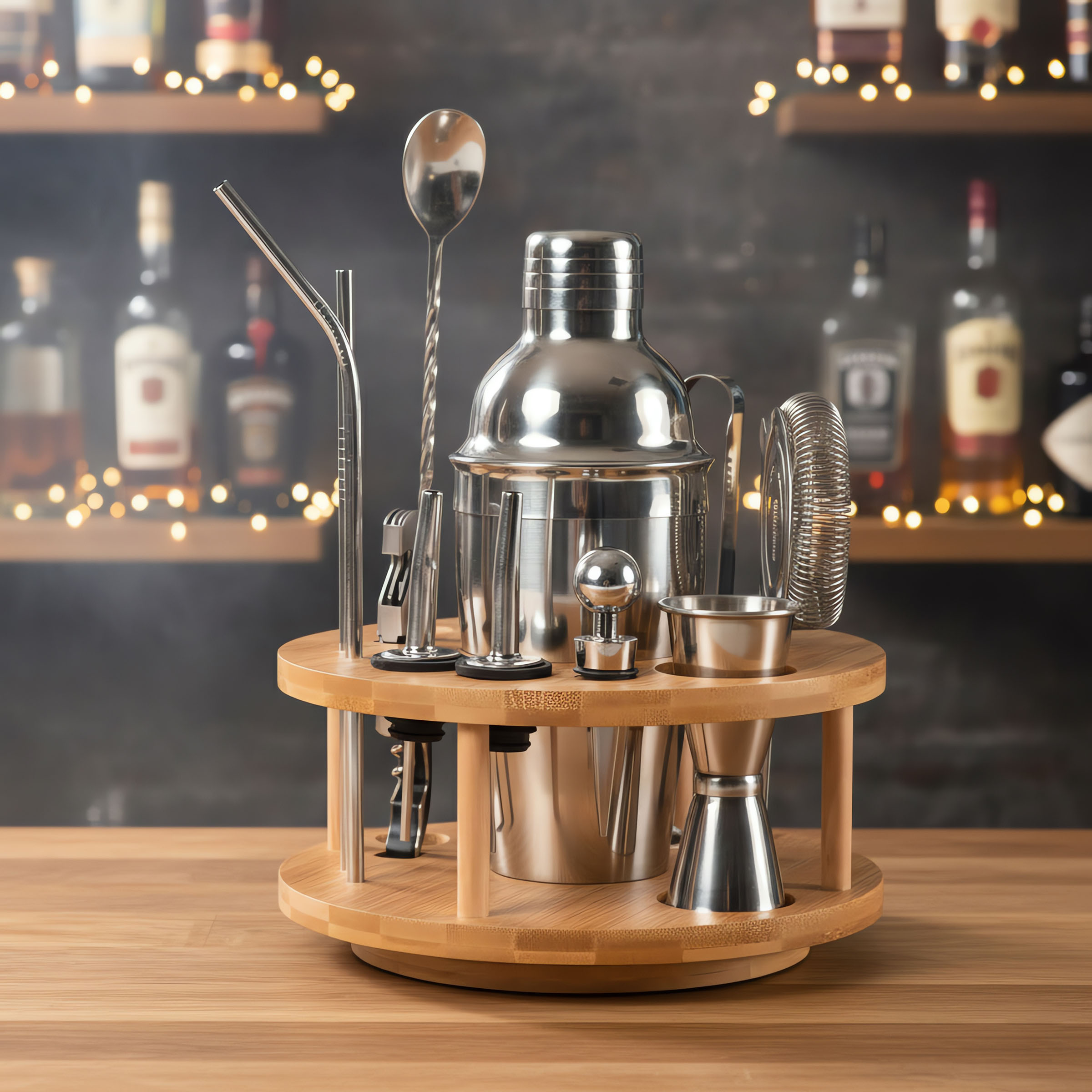 Lazy Susan Bar Tool Set (Bamboo & Stainless Steel)