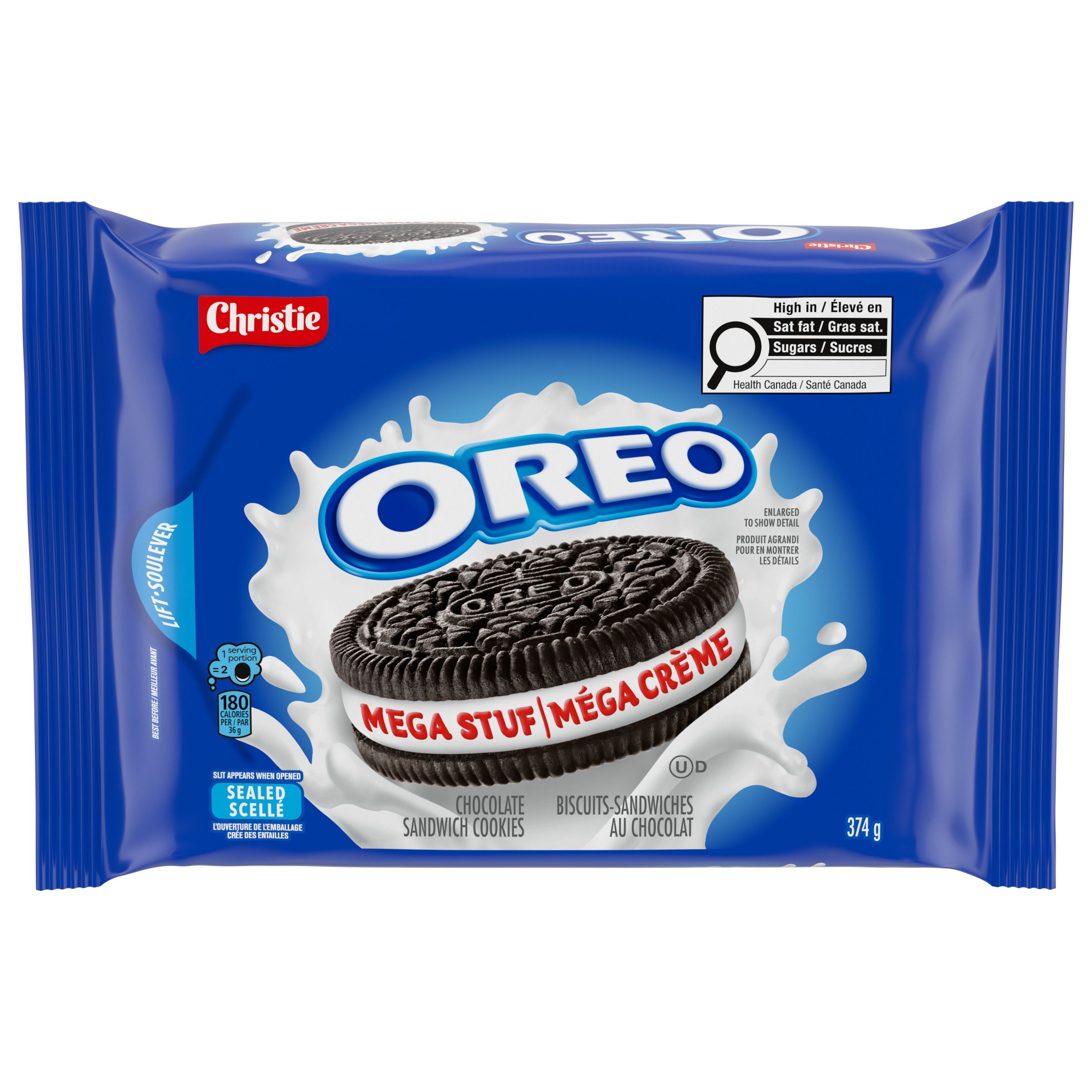 Biscuits-sandwiches OREO Méga crème, 1 emballage refermable de 374 g-1