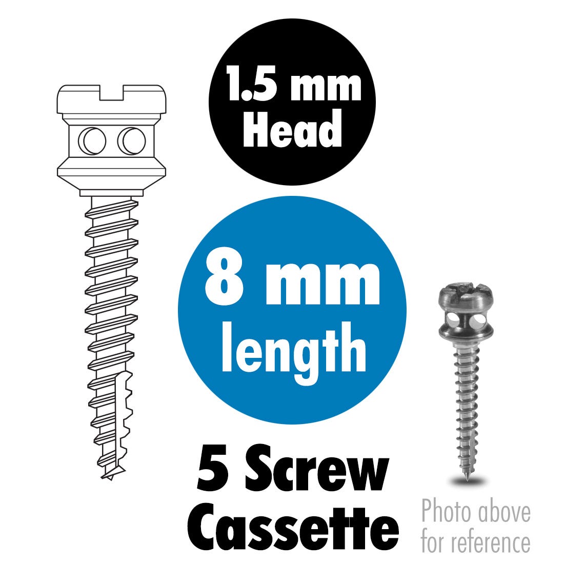ACE Orthodontic Bone Screws 1.5mm x 8mm, sterile, titanium, 5/Pkg