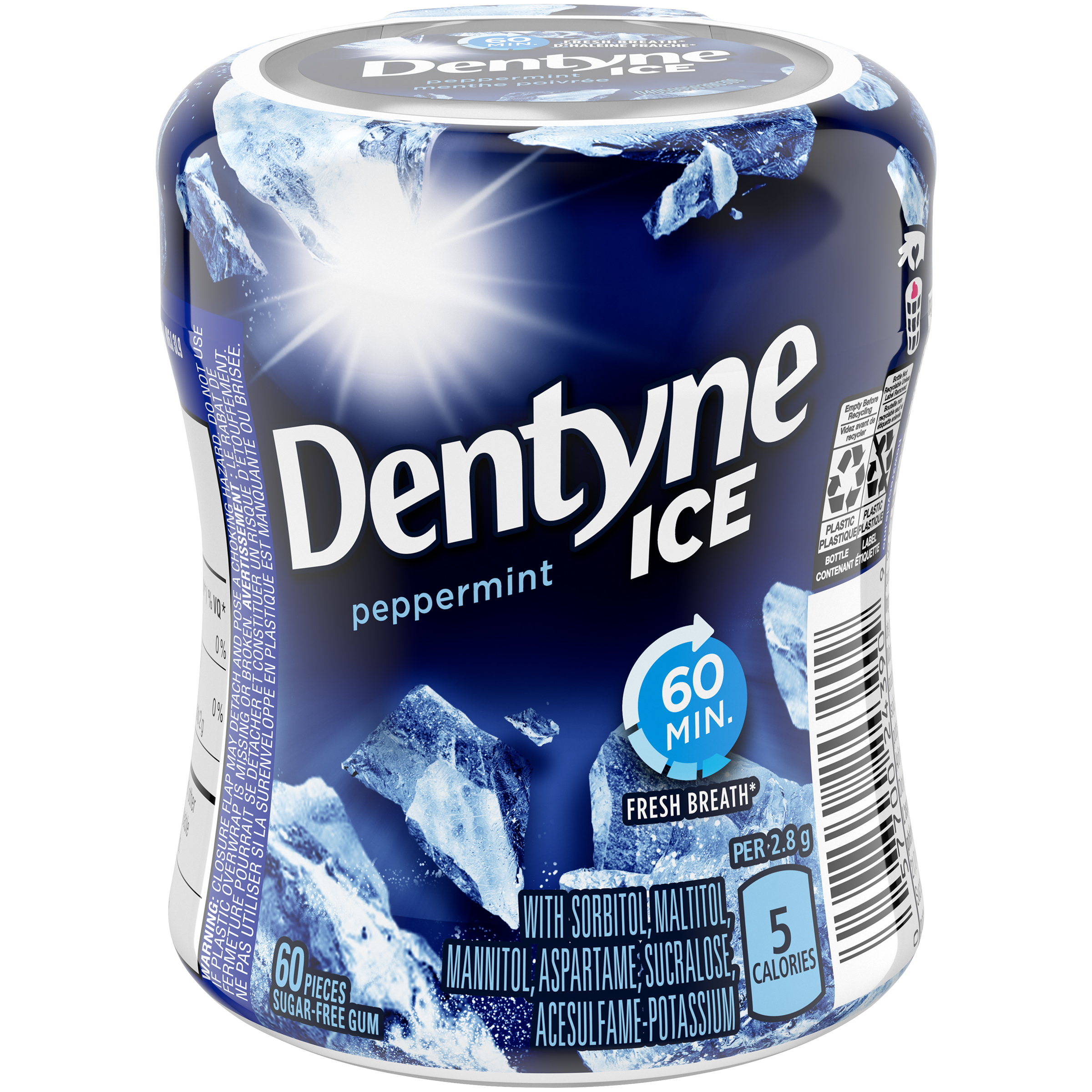Dentyne Ice Peppermint, Sugar Free Gum, 1 Bottle (60 pieces)-thumbnail-0