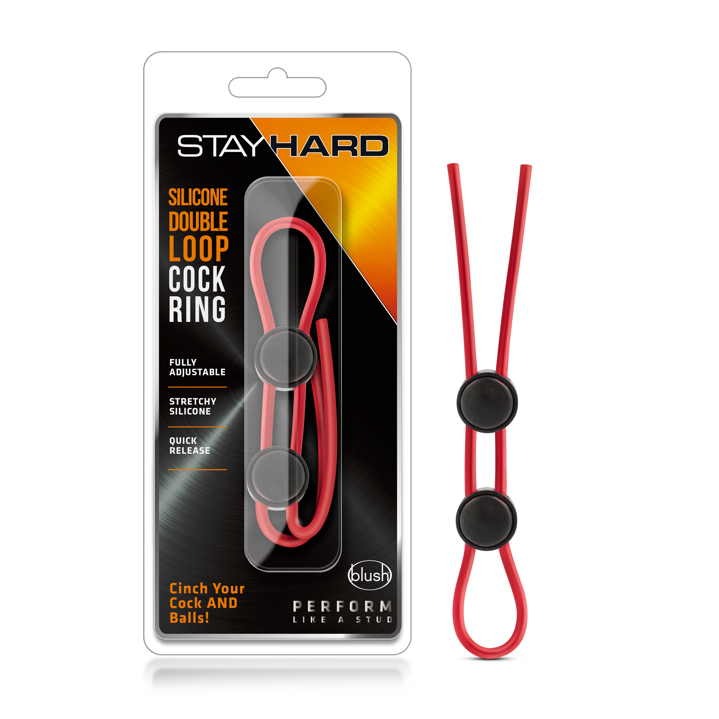 Blush Stay Hard / Red Silicone Double Loop Penis Ring