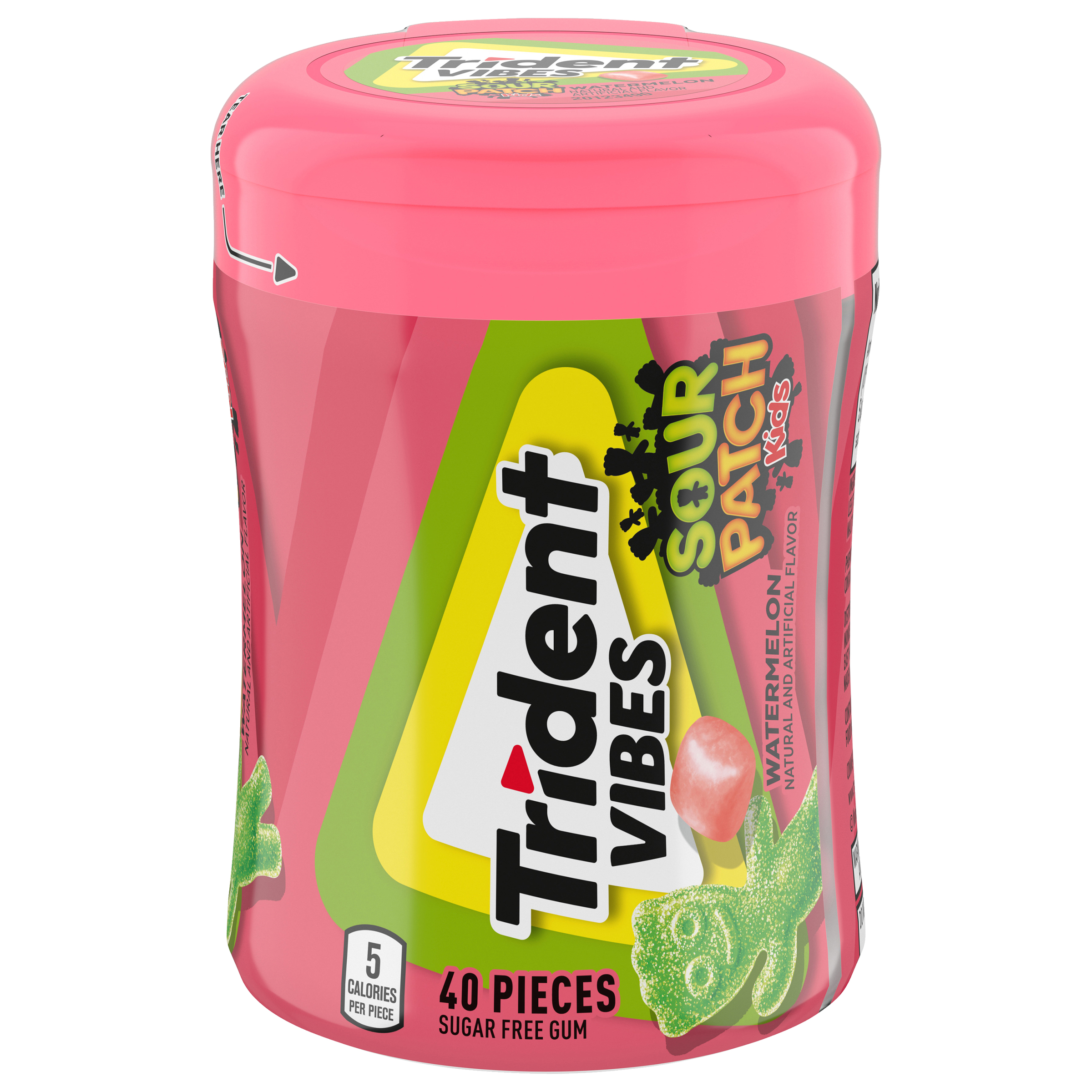 Trident Vibes SOUR PATCH KIDS Watermelon Sugar Free Gum, 40 Piece Bottle-thumbnail-0