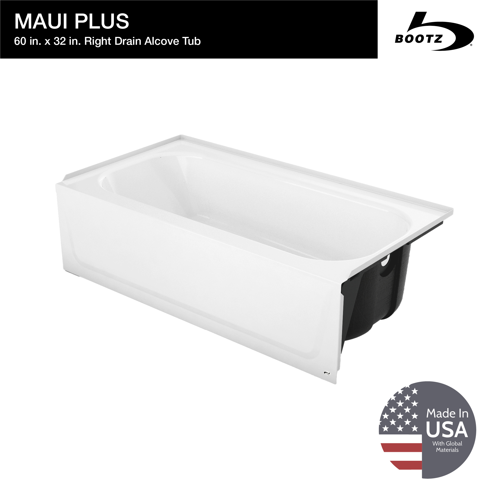 Maui Plus 6032 Right Drain Alcove Bathtub in White view 10