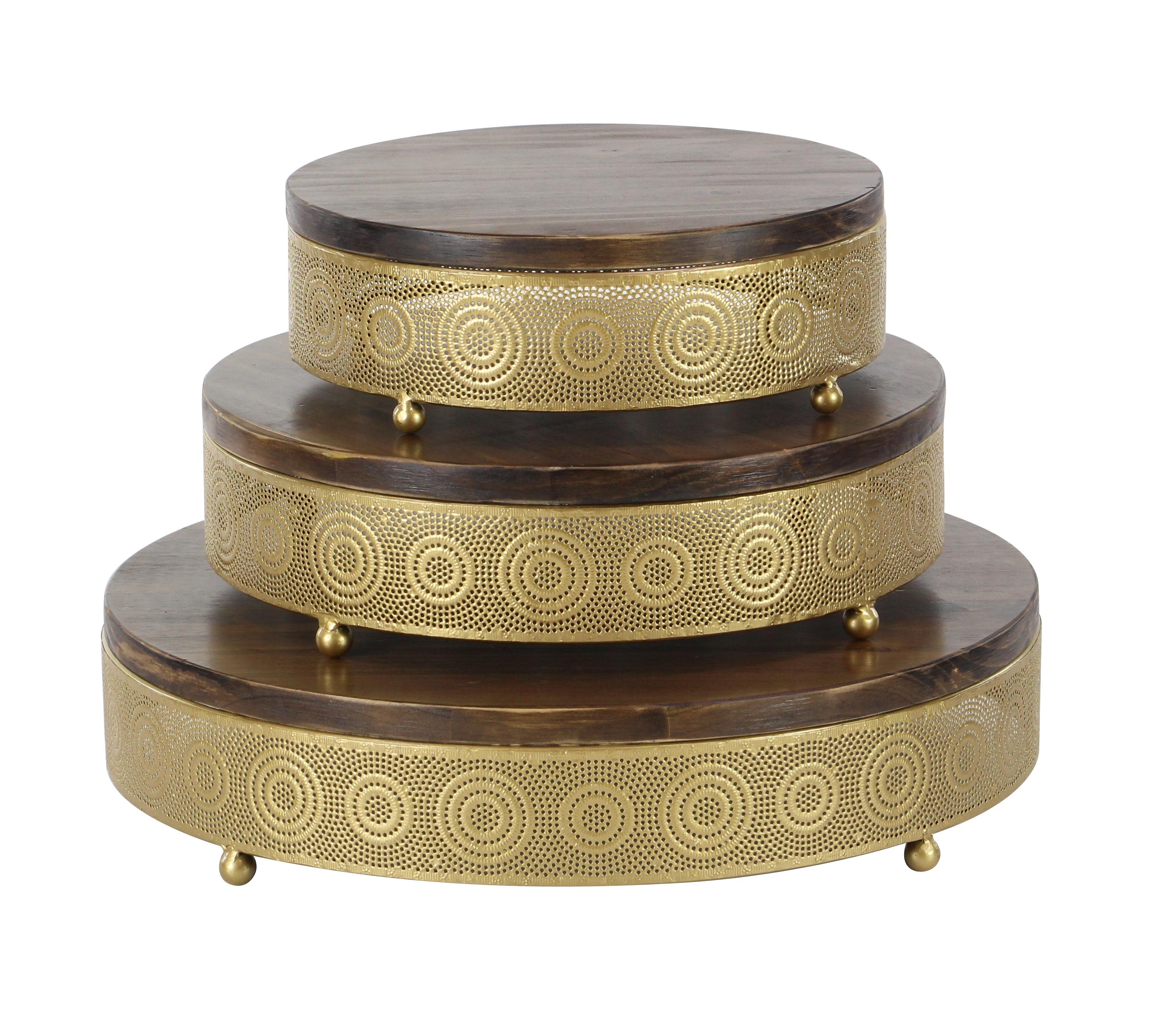 Gold Wood Contemporary Cake Stand, Set of 3 4" x 19" x 19"