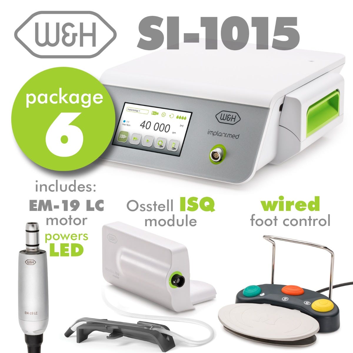Implantmed Plus Set 6- Includes: SI-1015 Control Unit , EM-19LC Motor, Wired Foot Control, Osstell Module