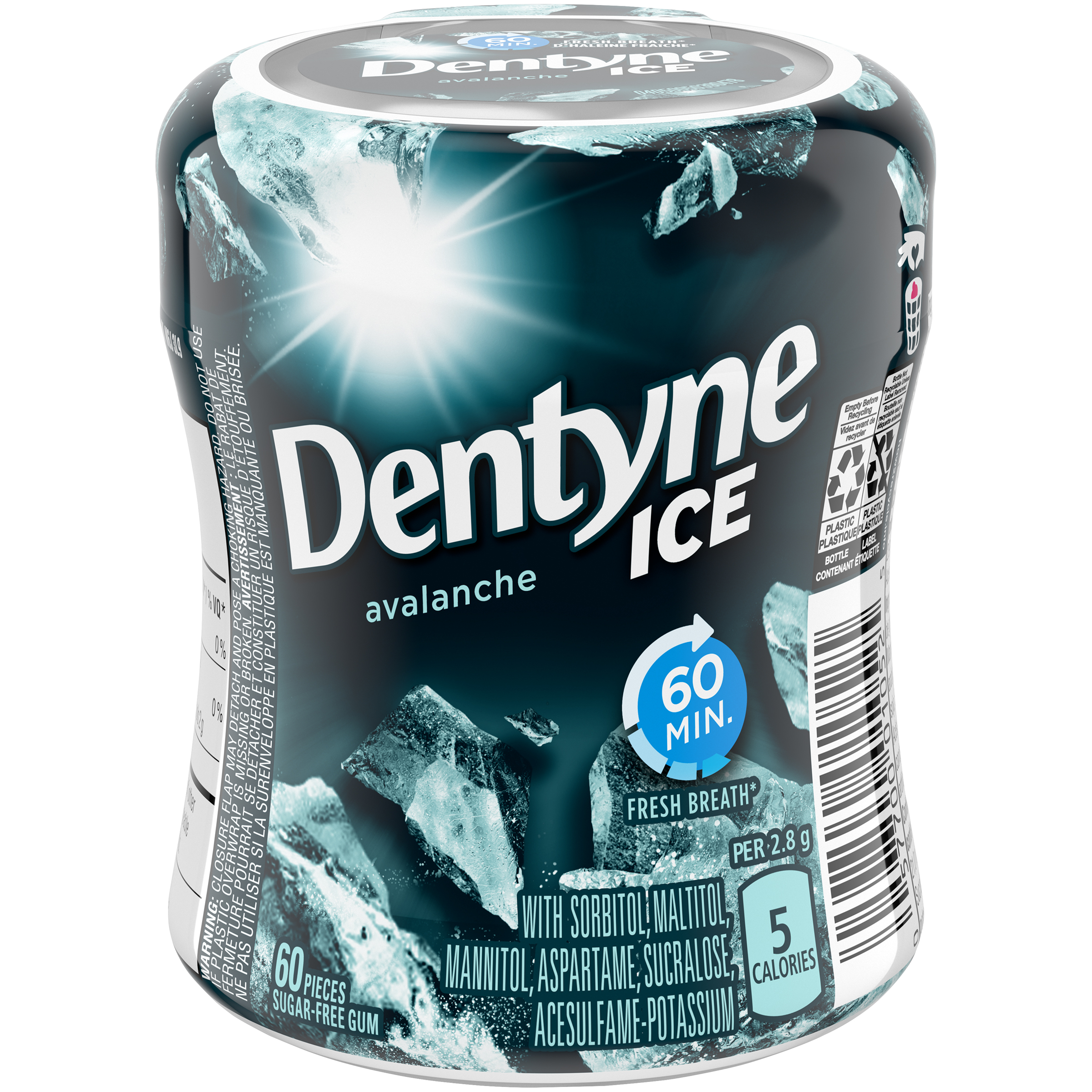 Dentyne Ice Avalanche, Sugar Free Gum, 1 bottle (60 pieces)-0