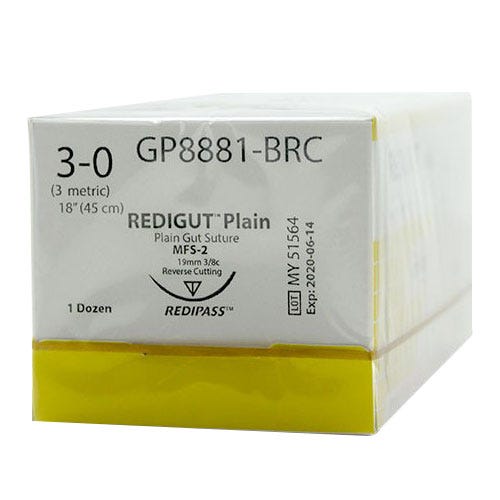 Reli® REDIGUT® Plain Gut Absorbable Suture, 3-0, MFS-2 (FS-2 or C6), Reverse Cutting, 18" - 12/Box