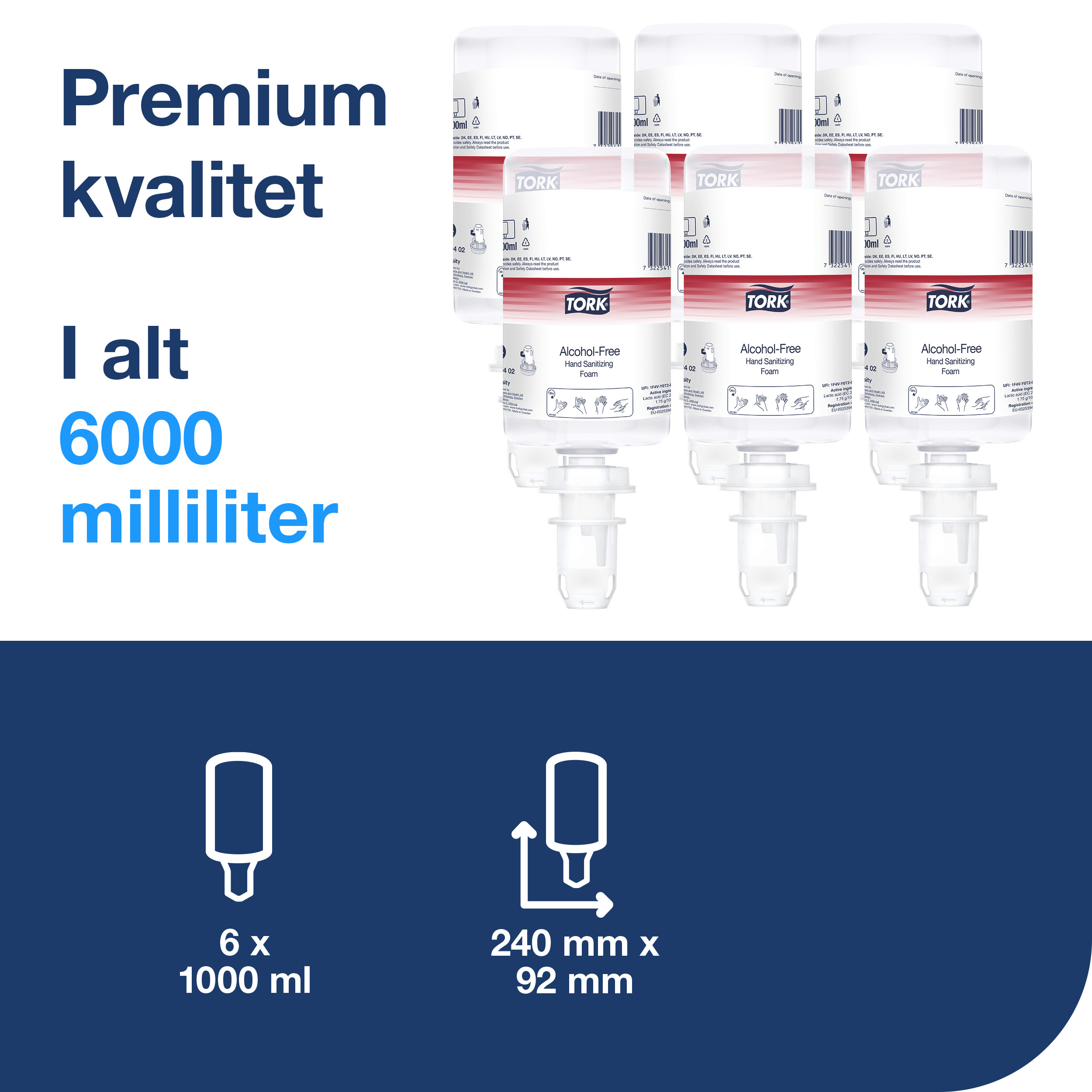 Hånddesinfektion, Skum, 1000 ml, Refill flaske, Tork S4