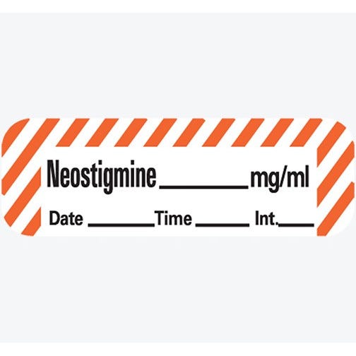 Neostigmine Labels, White with Red Stripes, Perforated Tape Style - 333/Roll