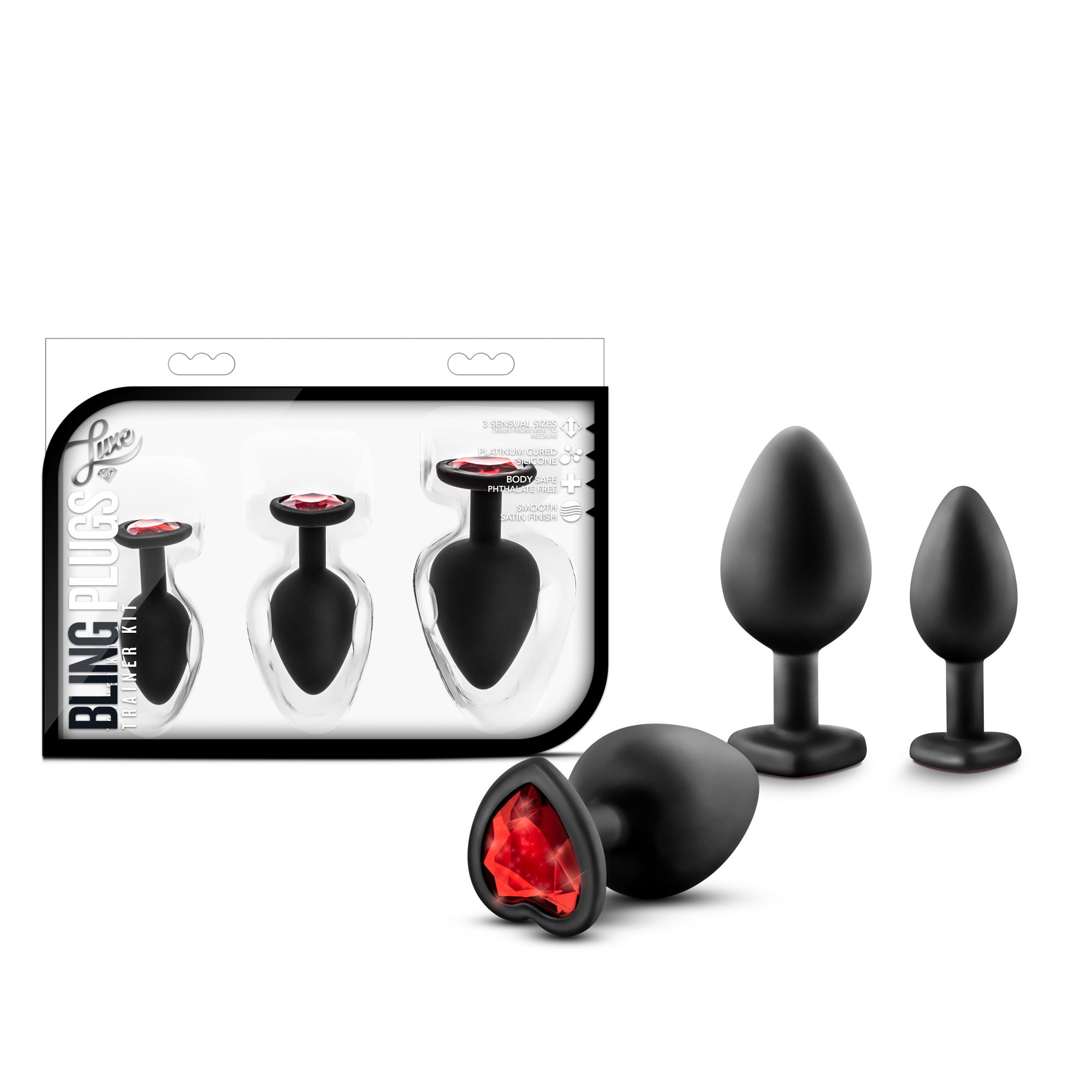 Blush Luxe Bling's Training Kit Black With Red Gems Anal Plug