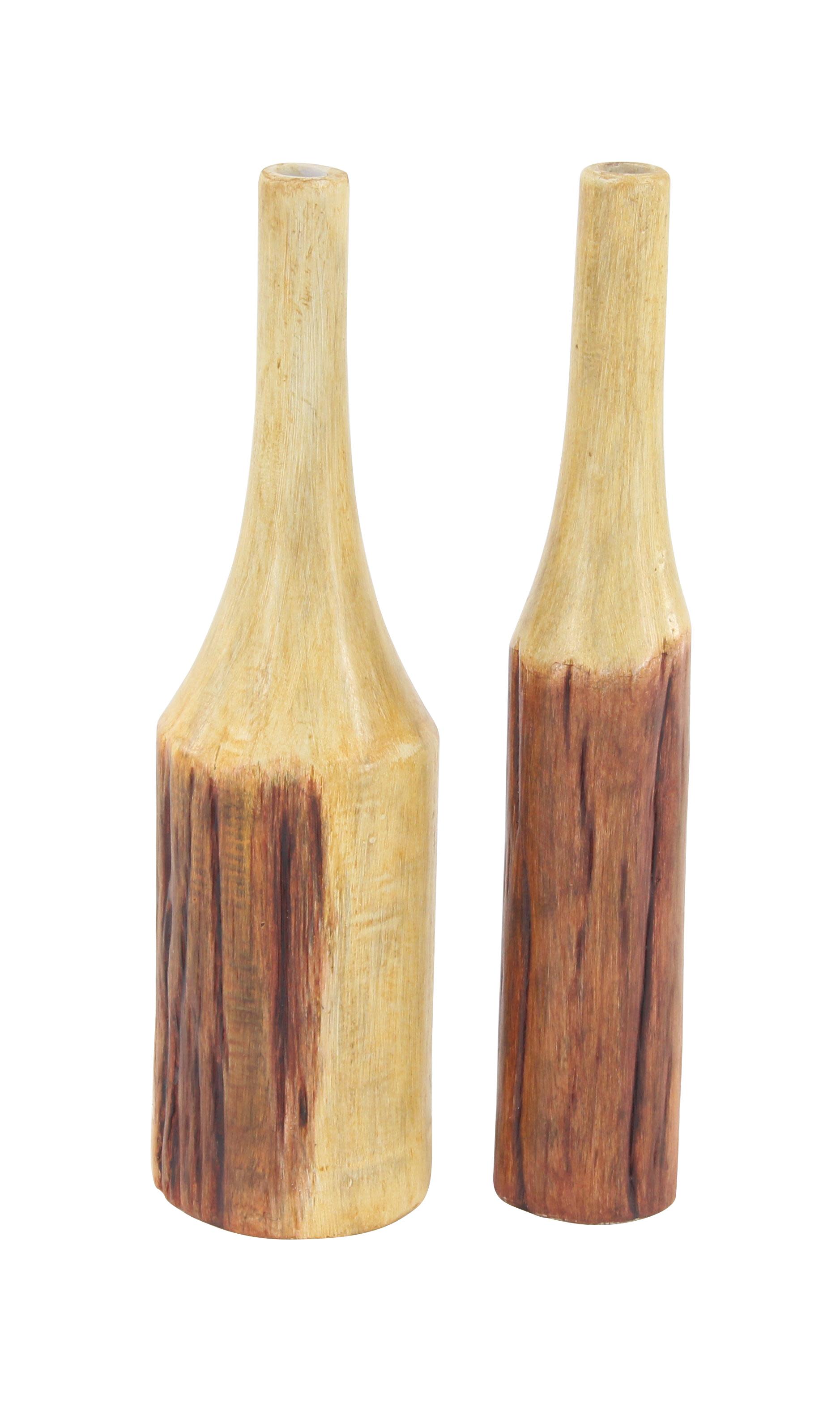 Natural Light Brown Wood Bottle Vase, Set of 2, 5" x 5" x 18"