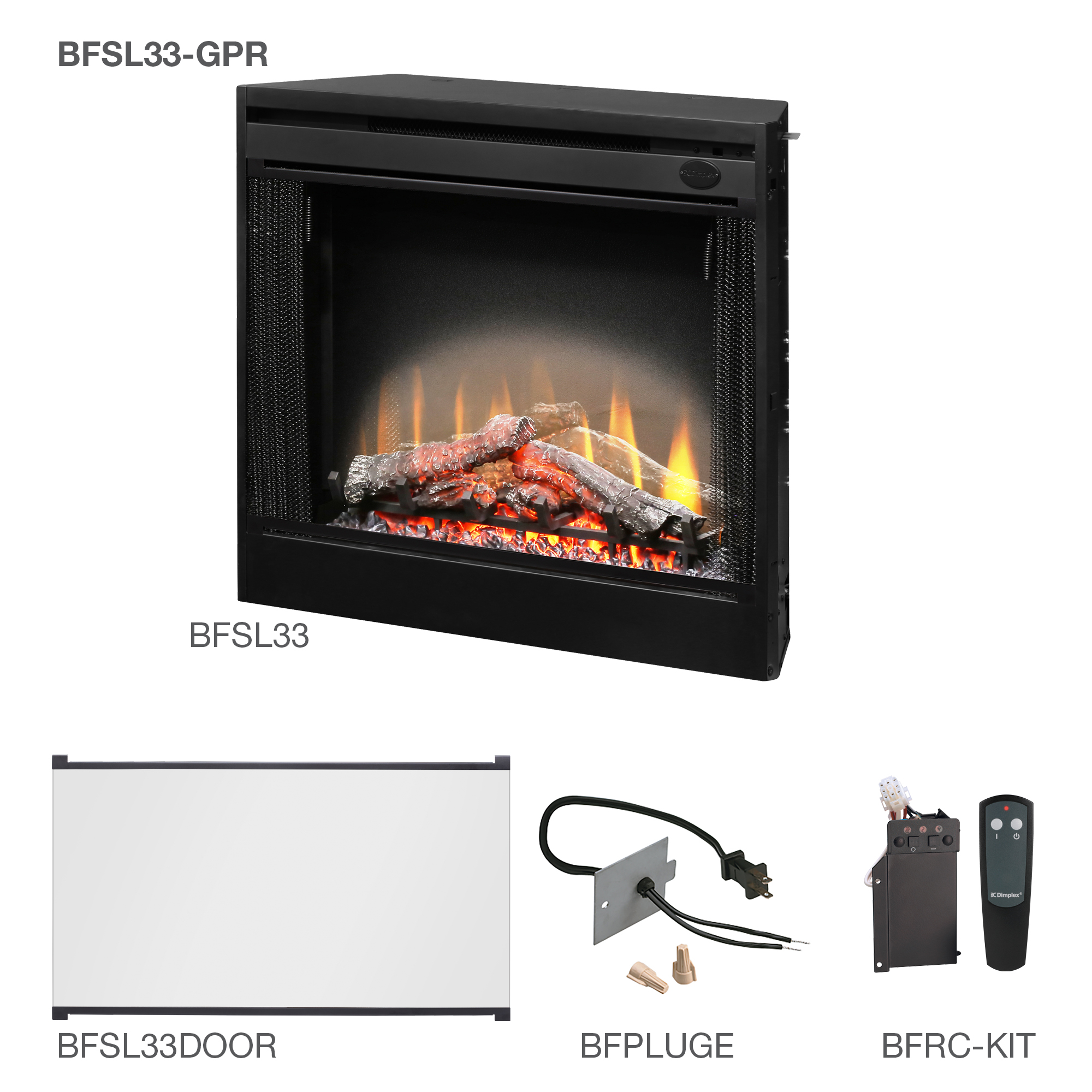 Dimplex 33” Slim Line Built In Firebox With The Glass Pane Kit Plug Kit And Remote Control 9256