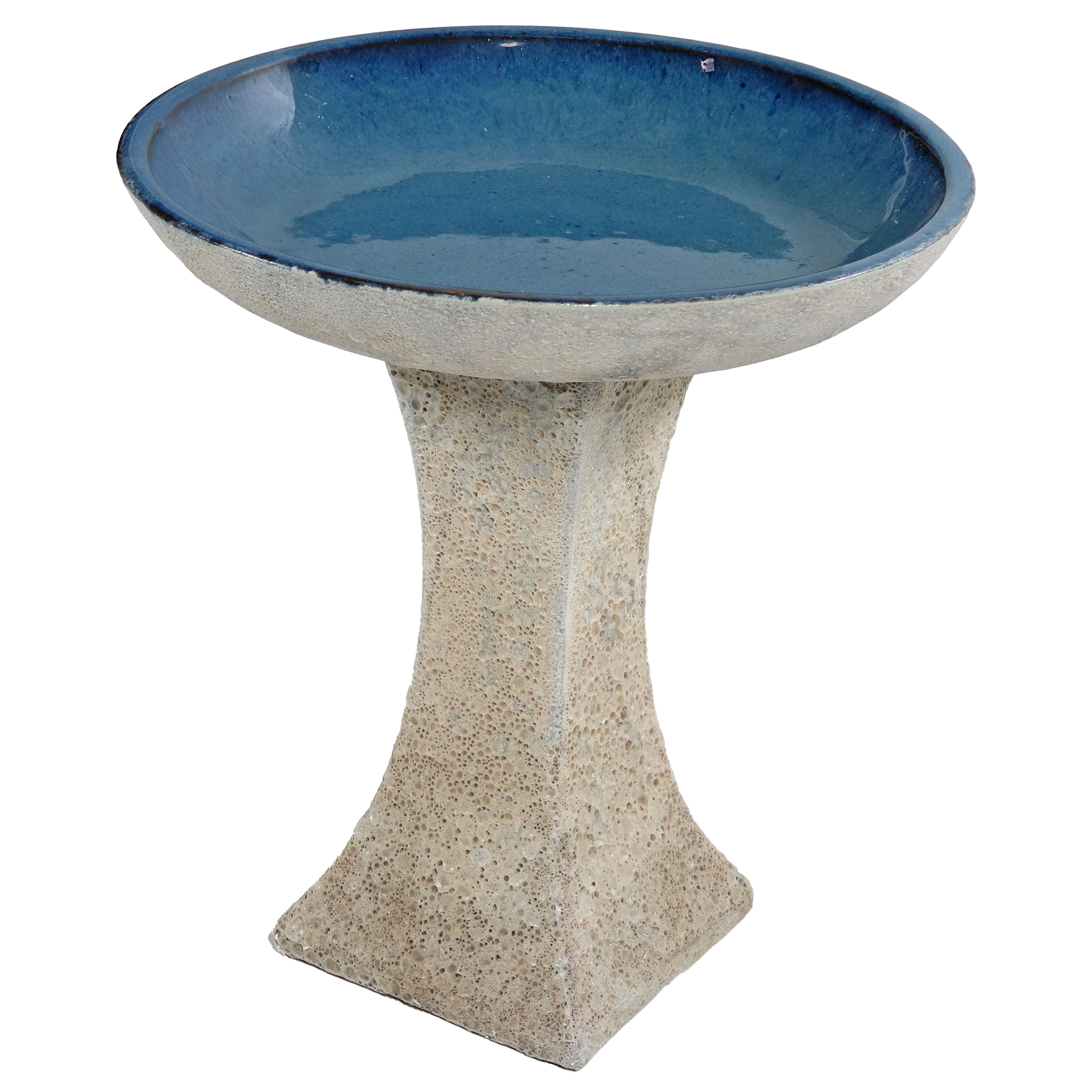 Nantes Lava Finish Ceramic Bird Bath - White Distressed Ceramic