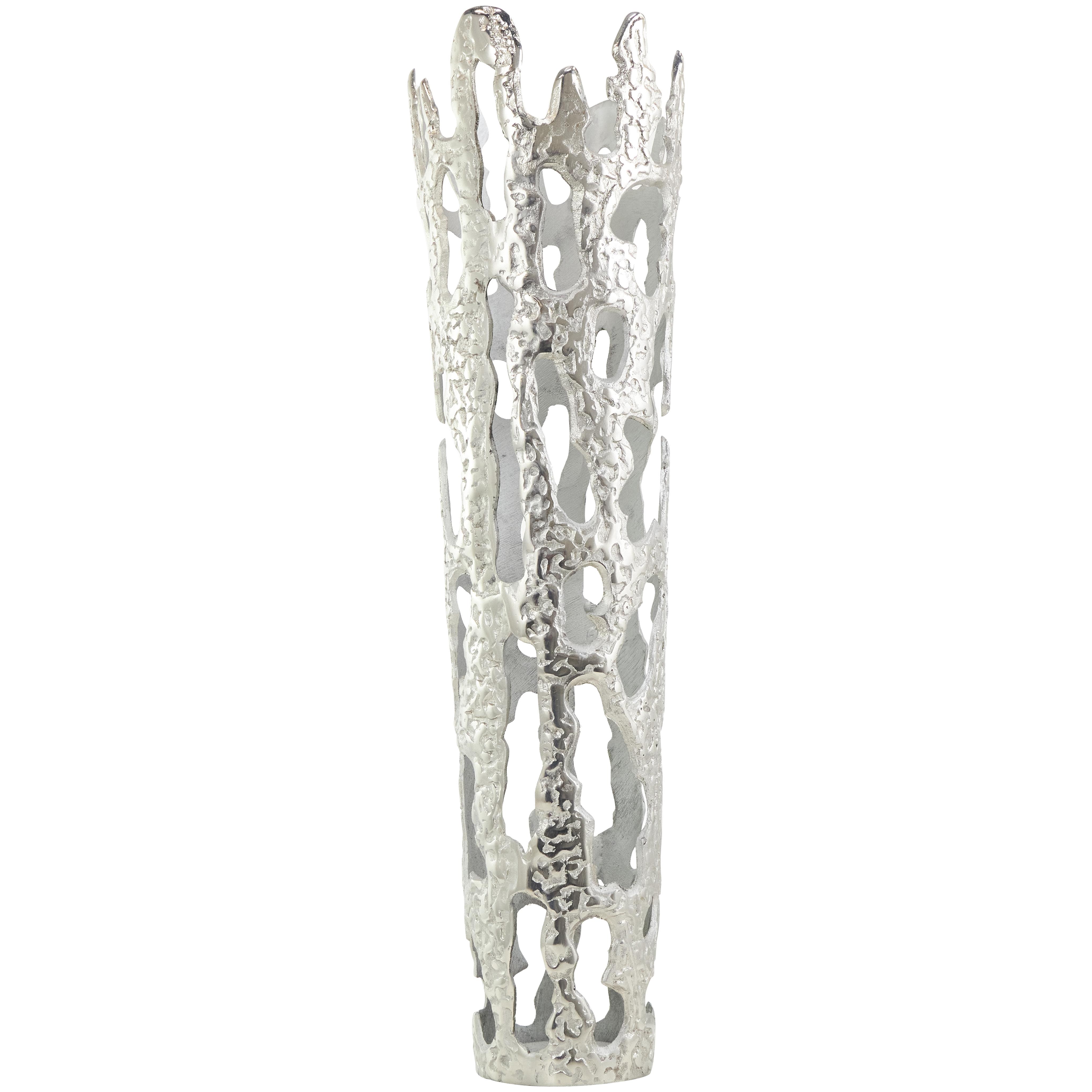 Silver Aluminum Metal Abstract Drip Decorative Vase with Melting Designed Body, 10" x 9" x 31"
