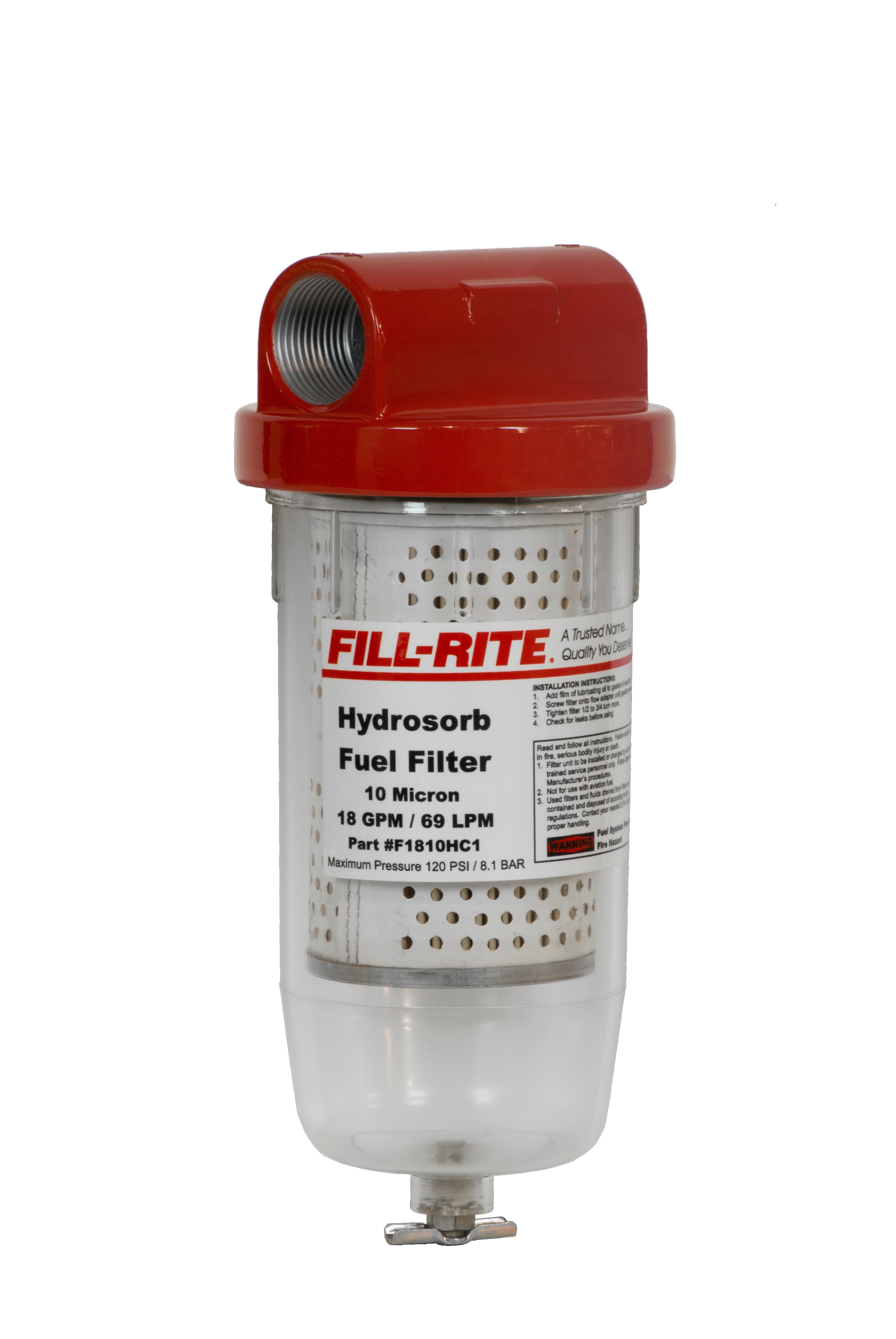 Fill-Rite FR1810HC1 10 Micron Hydrosorb 25 GPM Clear Bowl Fuel Filter (Fits 3/4