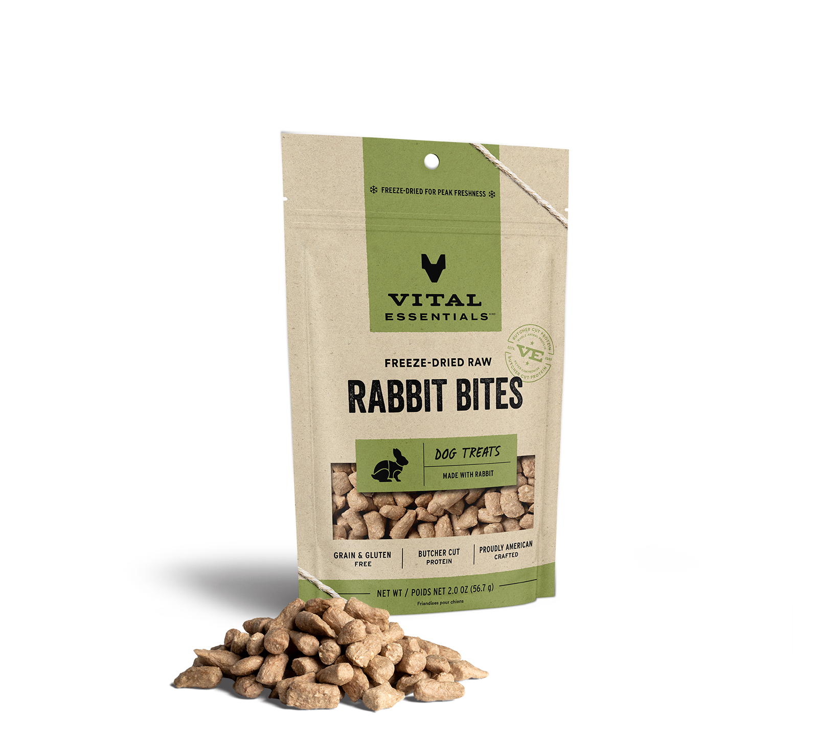 Vital Essentials Freeze-Dried Rabbit Bites Dog Treats, 2 oz - Treats