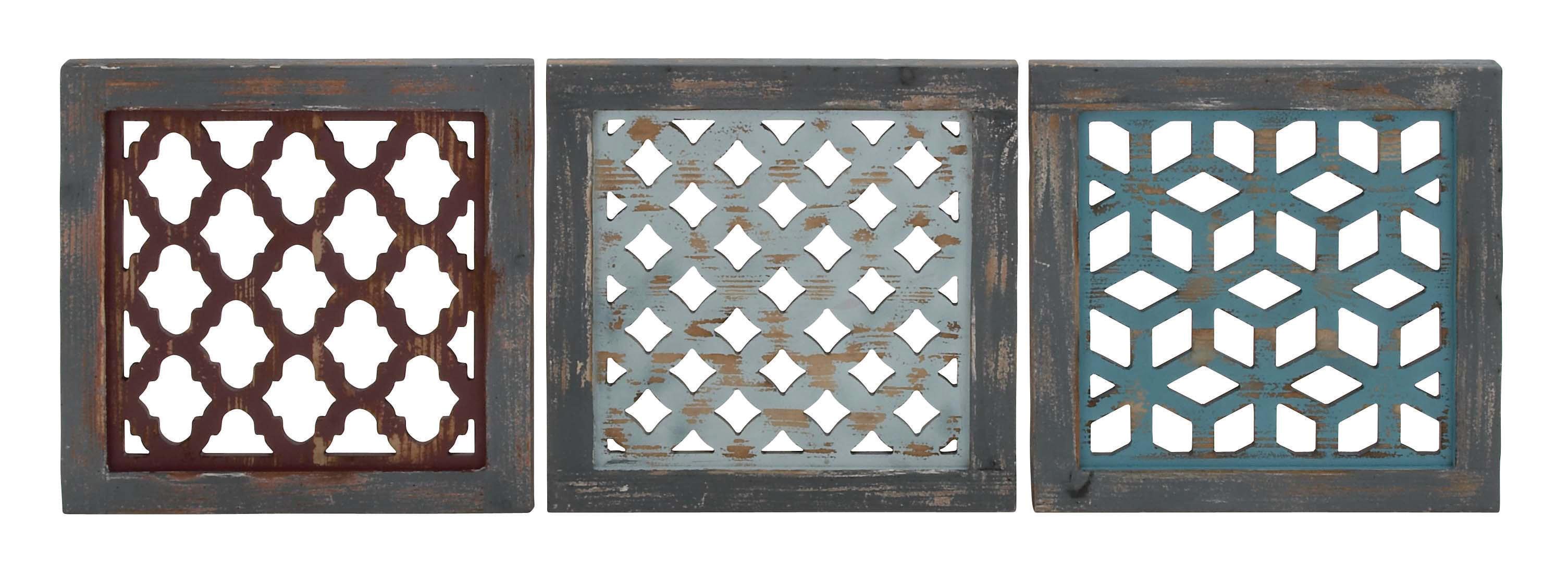 ( incomplete)  Wood Farmhouse Wall Decor, Set of 3 16\" x 16\" x 1\"