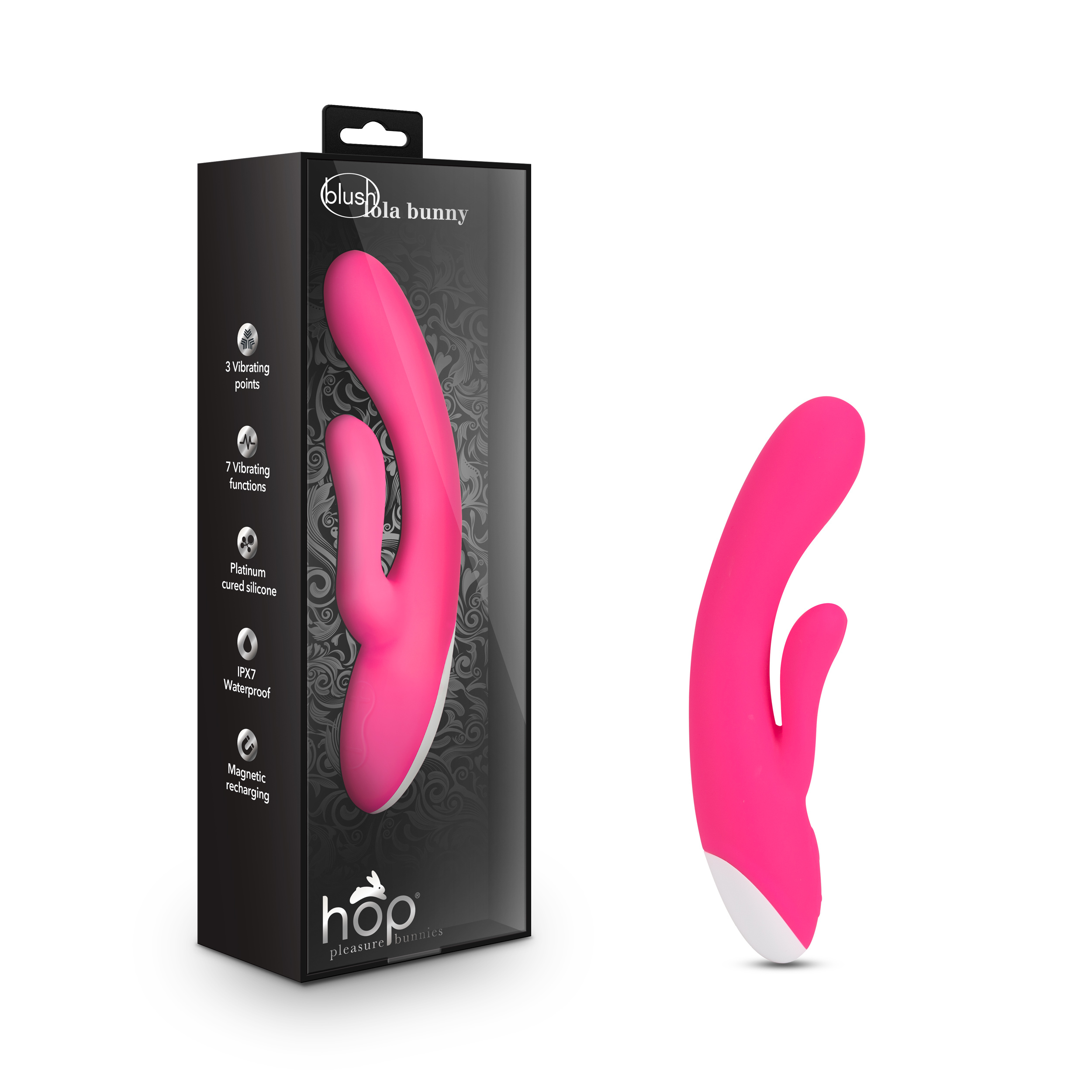 Blush Hop Lola Bunny G-Spot + Clitorial Stimulating Hot Pink 7-Inch Ultrasilk Silicone Rechargeable Rabbit Vibrator