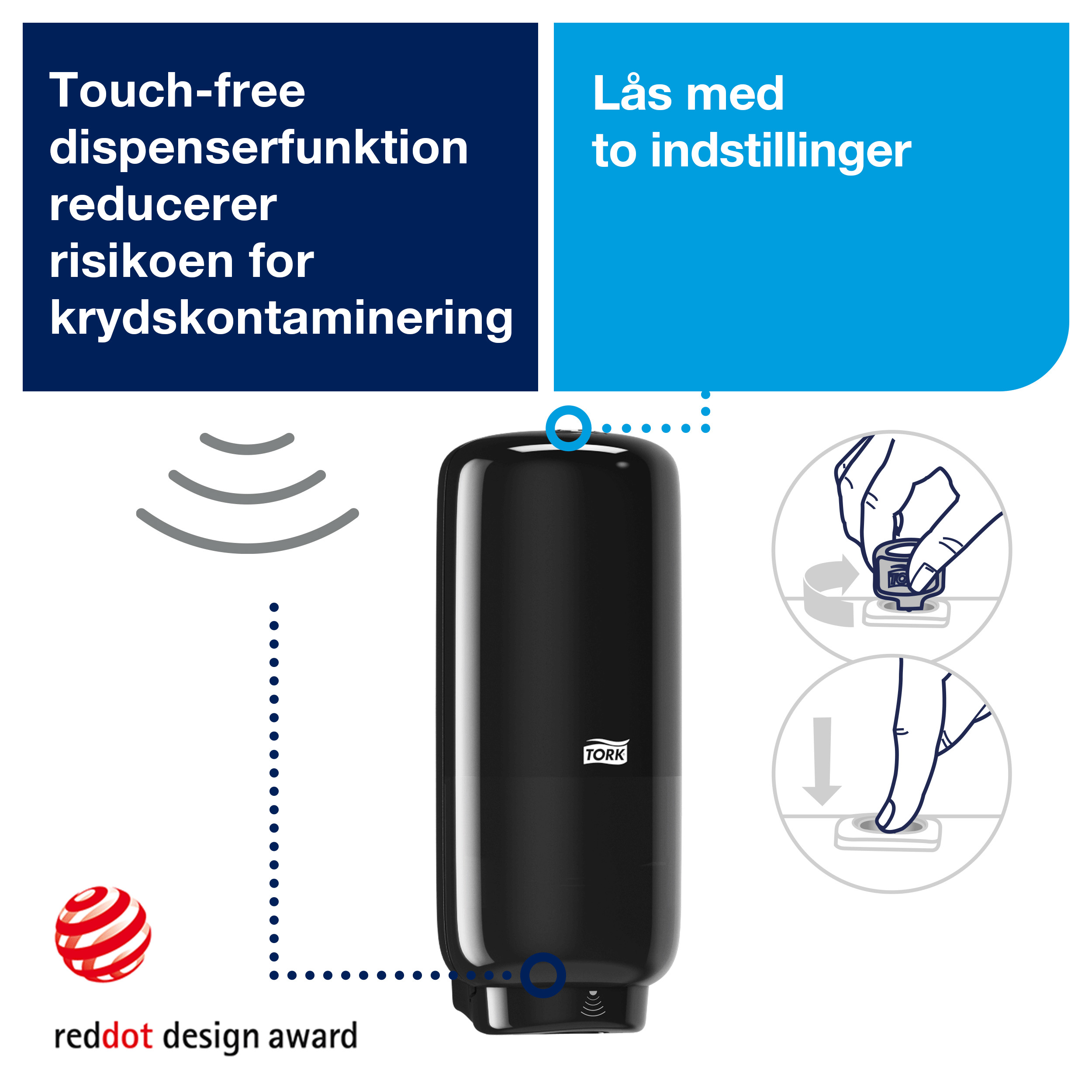 Dispenser, Til sæbe og hånddesinfektion, Sensor, Sort, 1000 ml refill, Tork S4