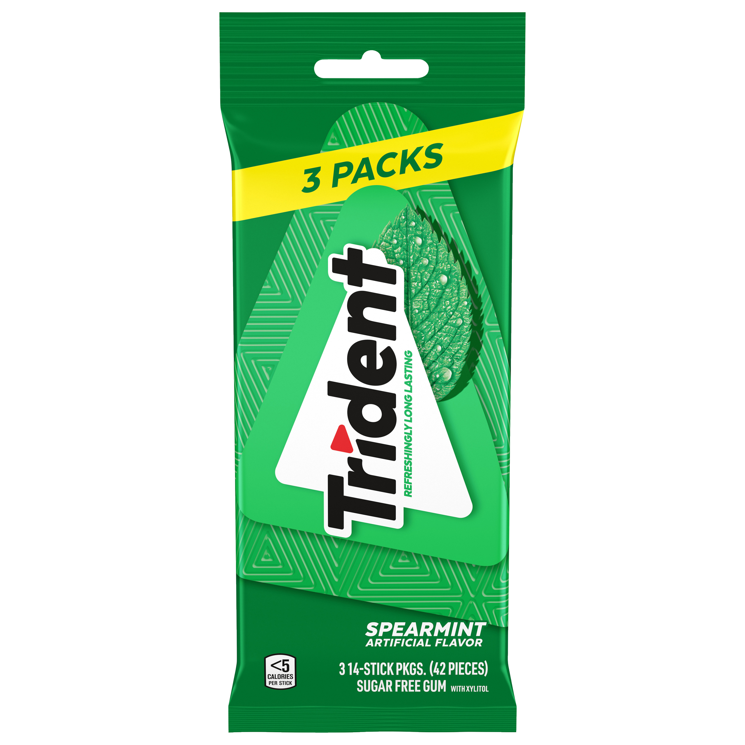 Trident Spearmint Sugar Free Gum, 3 Packs of 14 Pieces (42 Total Pieces)-0