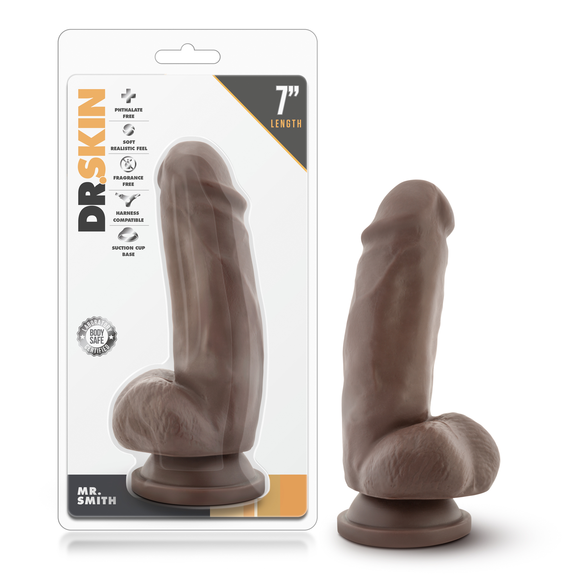 Blush Dr. Skin Mr. Smith Realistic Chocolate 7-Inch Long Dildo With Balls & Suction Cup Base