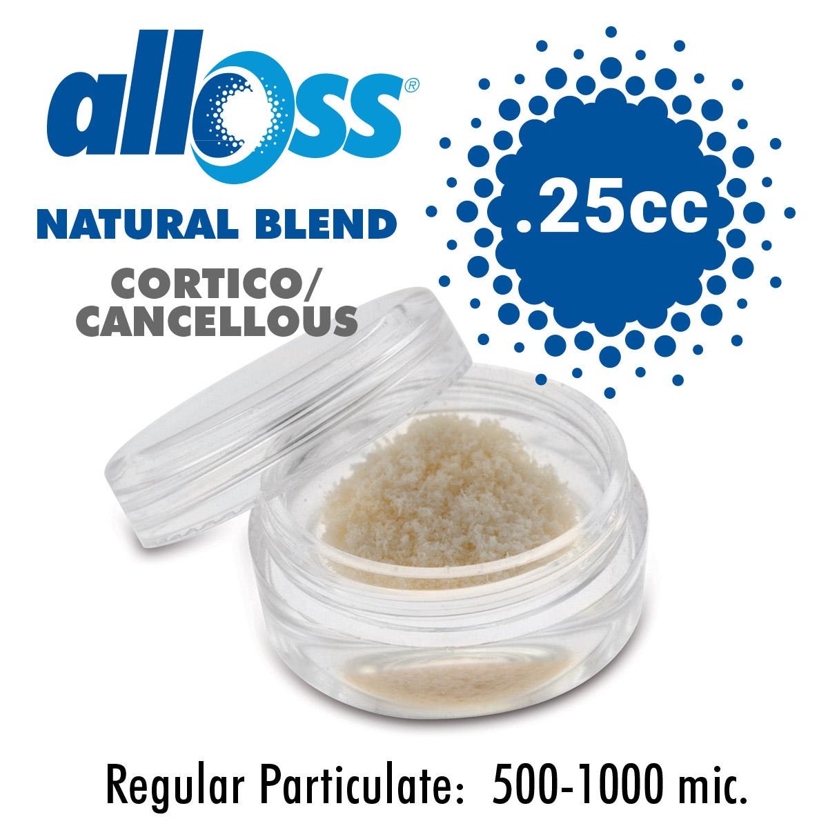 alloOss® Natural Blend Mineralized/Demineralized Particulate 500-1000um (0.25cc)