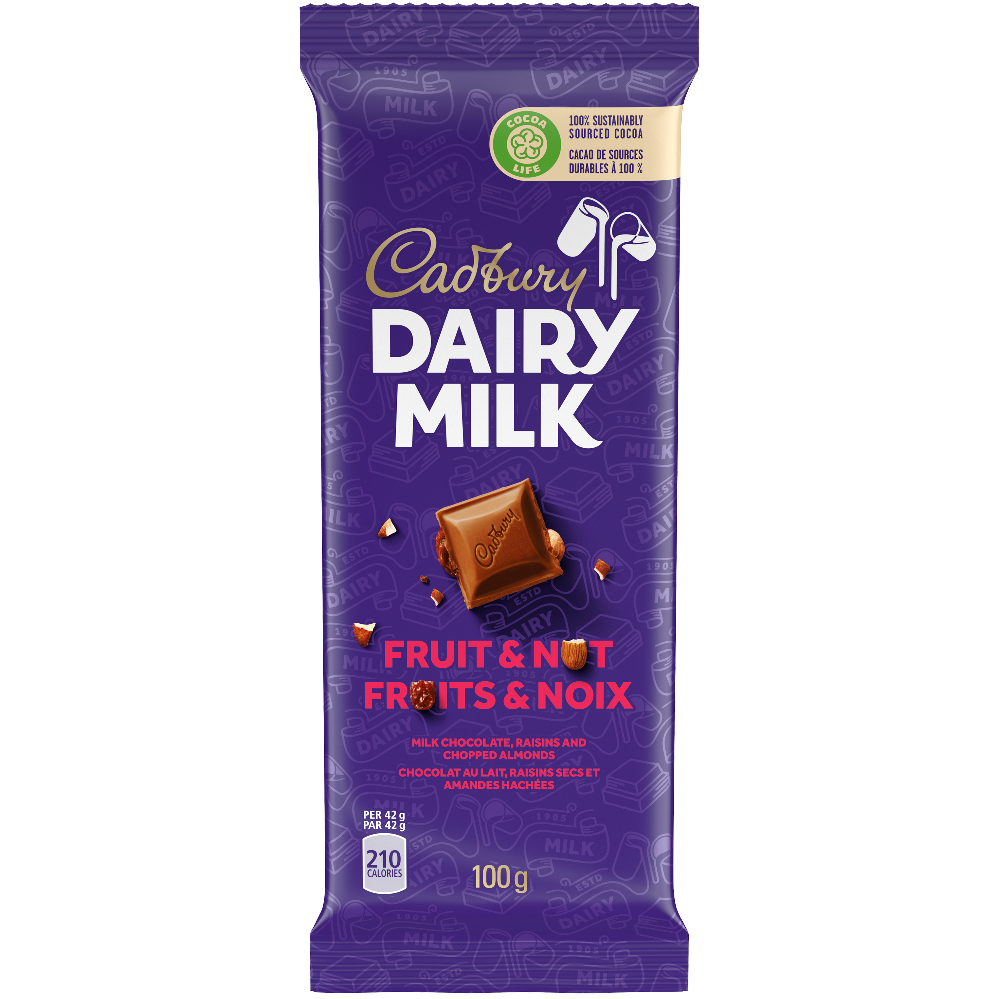 Cadbury Dairy Milk Fruit & Nut Chocolate Bars, 100 G-thumbnail-1