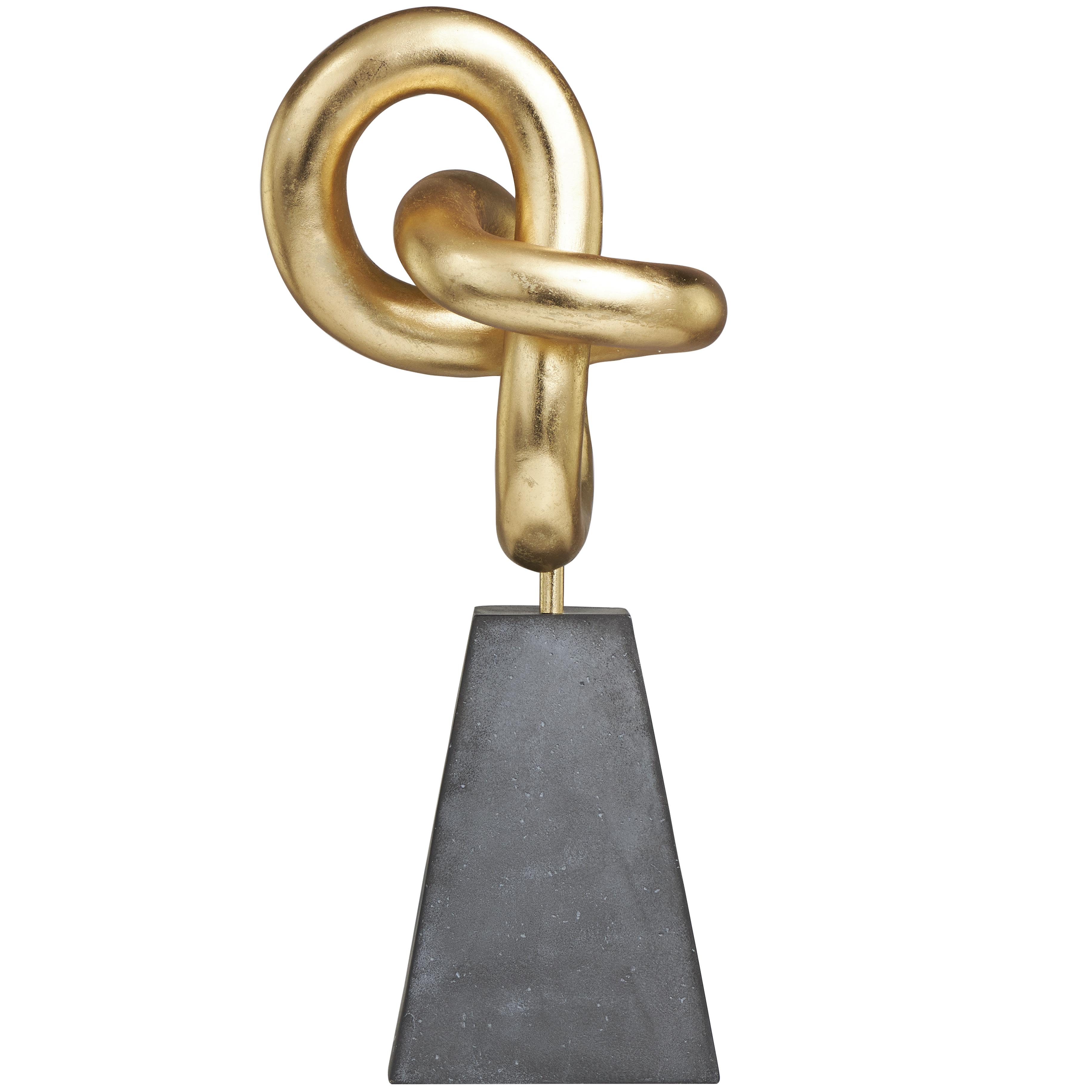 Gold Polystone Abstract Sculpture with Gray Pyramid Base, 10" x 10" x 24"