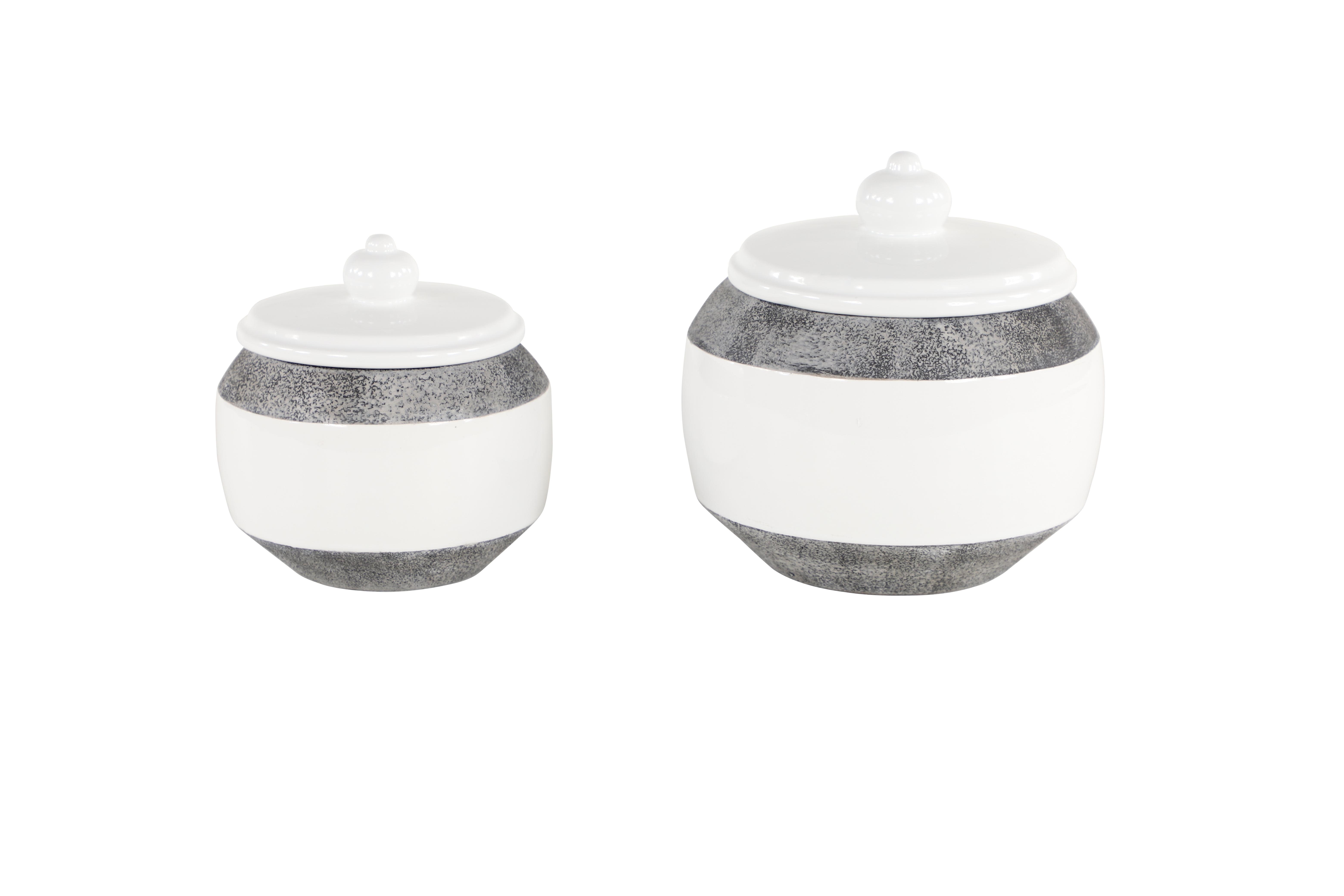 White Ceramic  Decorative Jars, Set of 2 7", 6"H
